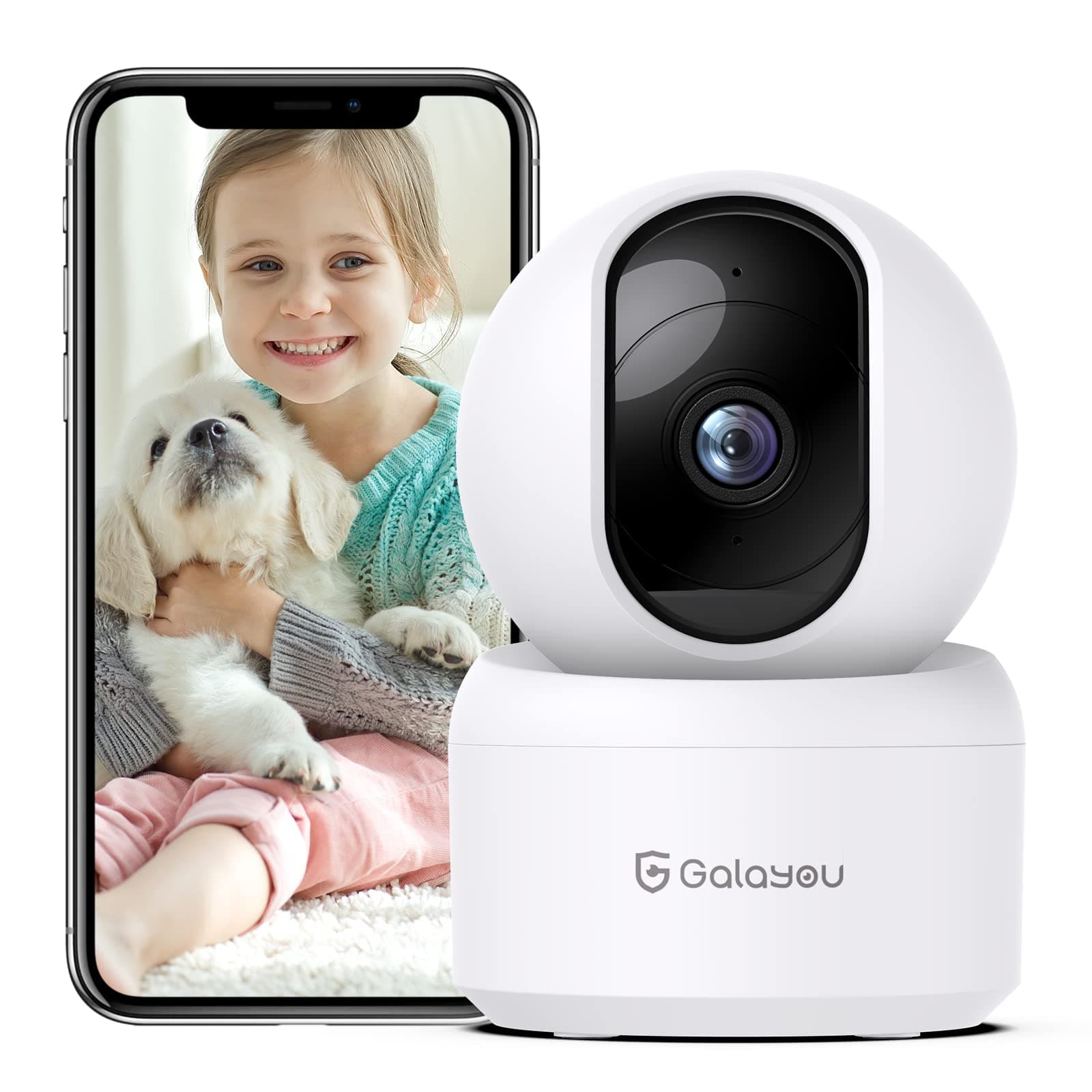 GALAYOU 2K WiFi Pet Camera, Home Security Camera Indoor for Dog, Cat, Baby Monitor Camera, 360° Wireless, Motion Tracking, Night Vision, 2-Way Audio, Works with Alexa&Google Home G2