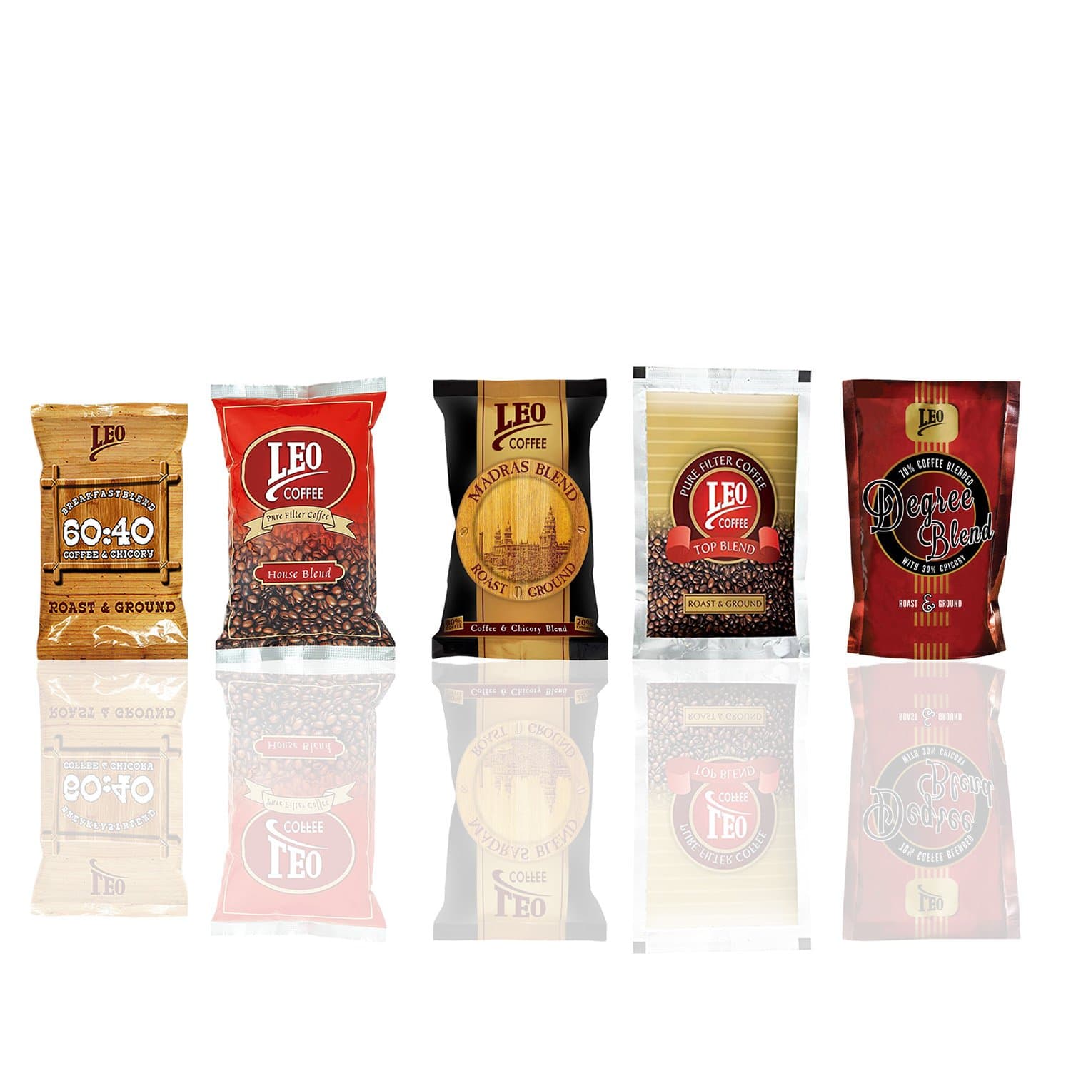 Leo Coffee Filter Coffee Powder Combo - 200Gm Of (Top Blend, House Blend, Breakfast Blend, Degree Blend & Madras Blend)