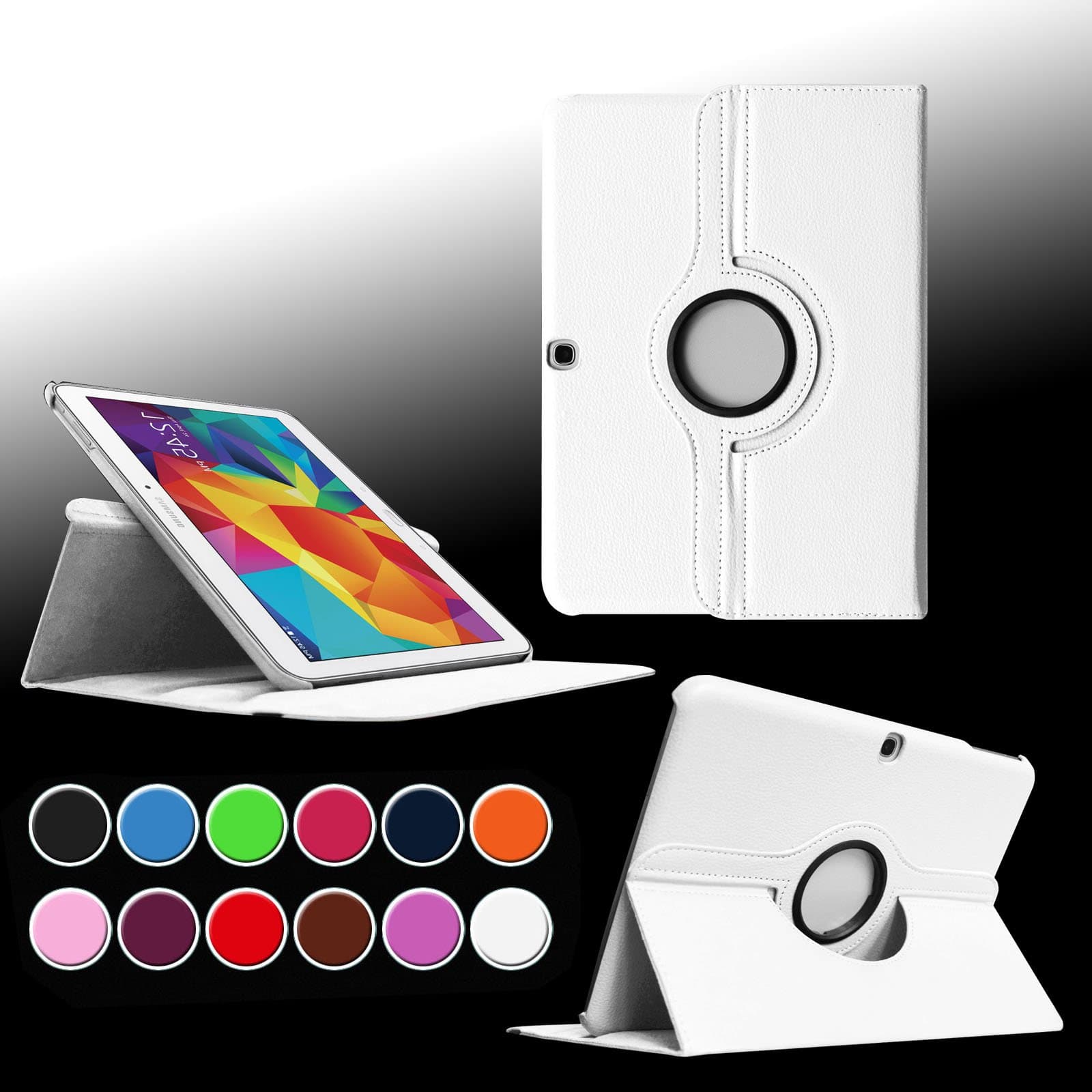 Intellishop Online (WHITE) 360 Rotating Leather Stand Case Magnetic Wake/Sleep Cover for Samsung Galaxy Tab 4 10.1 SM-T530NU 10.1-Inch Tablet