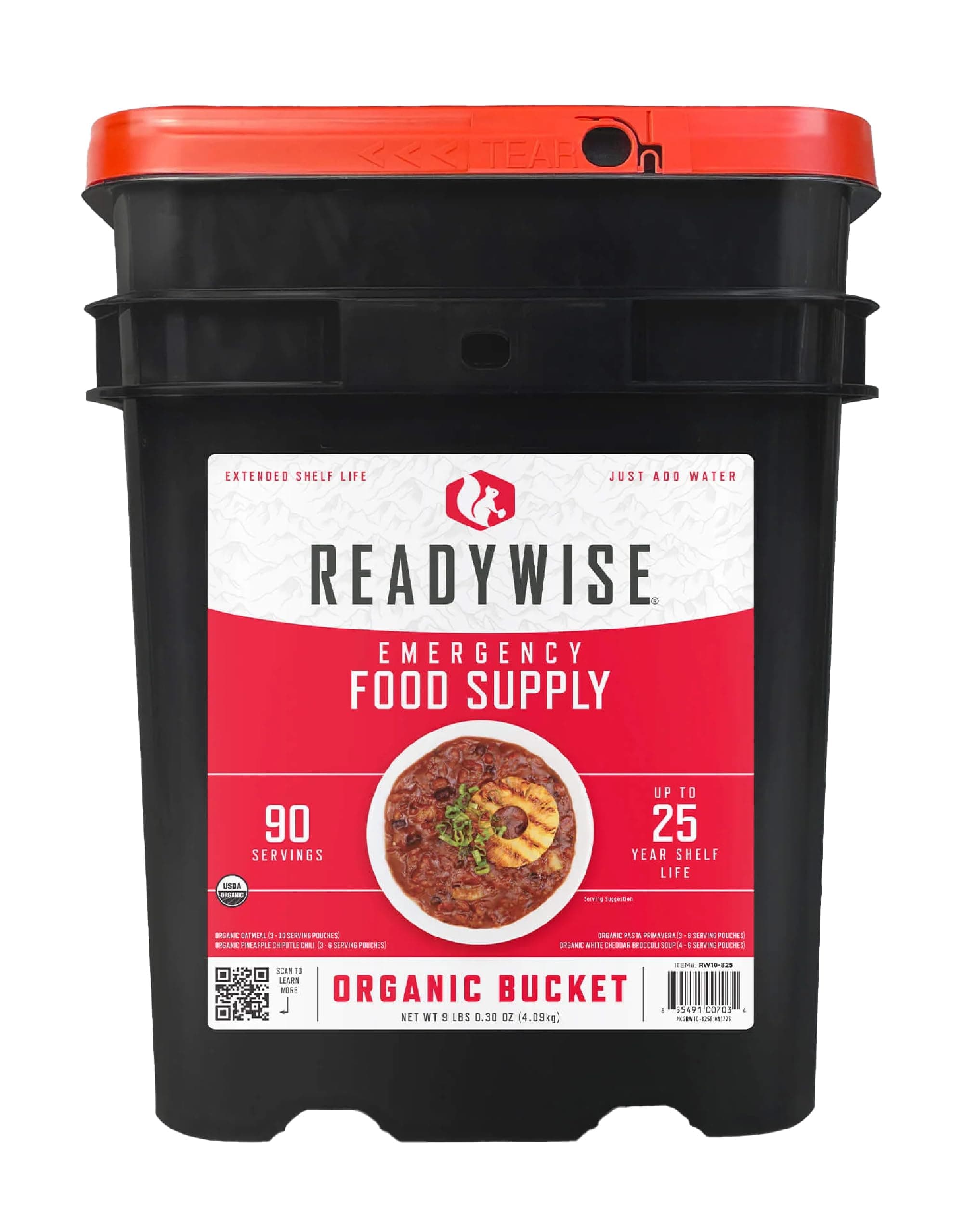 - Emergency Food Supply - 90 Servings Organic Bucket, Protein Meals, Dehydrated & Freeze Dried Survival Food for Backpacking, Camping Essentials & Prepping Supplies, up to 25 Year Shelf Life