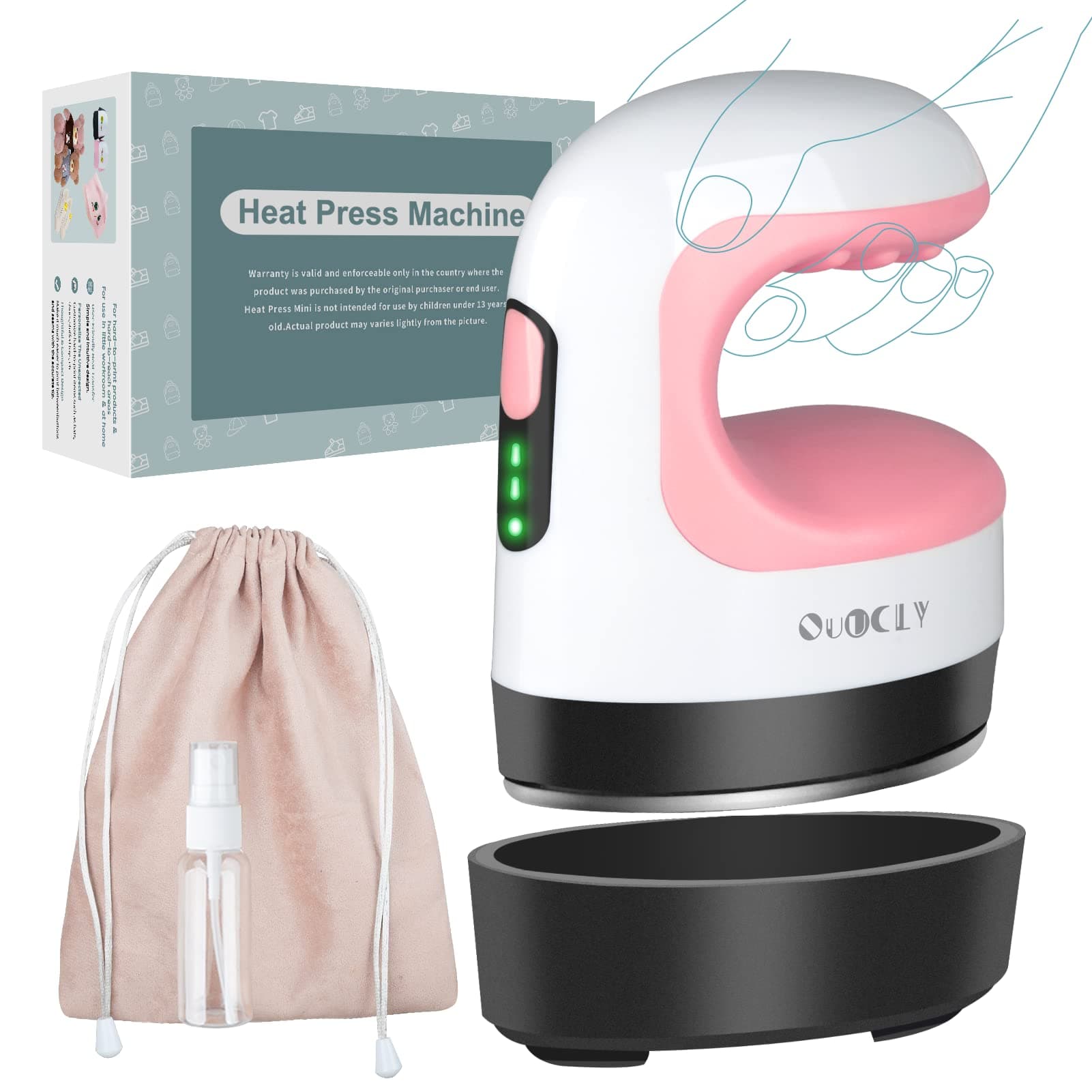 Mini Heat Press Machine, Mini Irons for Crafts,Portable Heat Press Easy for T-Shirts, Shoes, Hats and Small HTV Vinyl Projects Transfer(Pink)