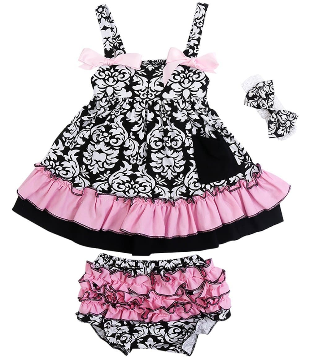 2 PCS Baby Toddlers Infant Girls Cotton Cute Dress+ Underpants Outfit Sets