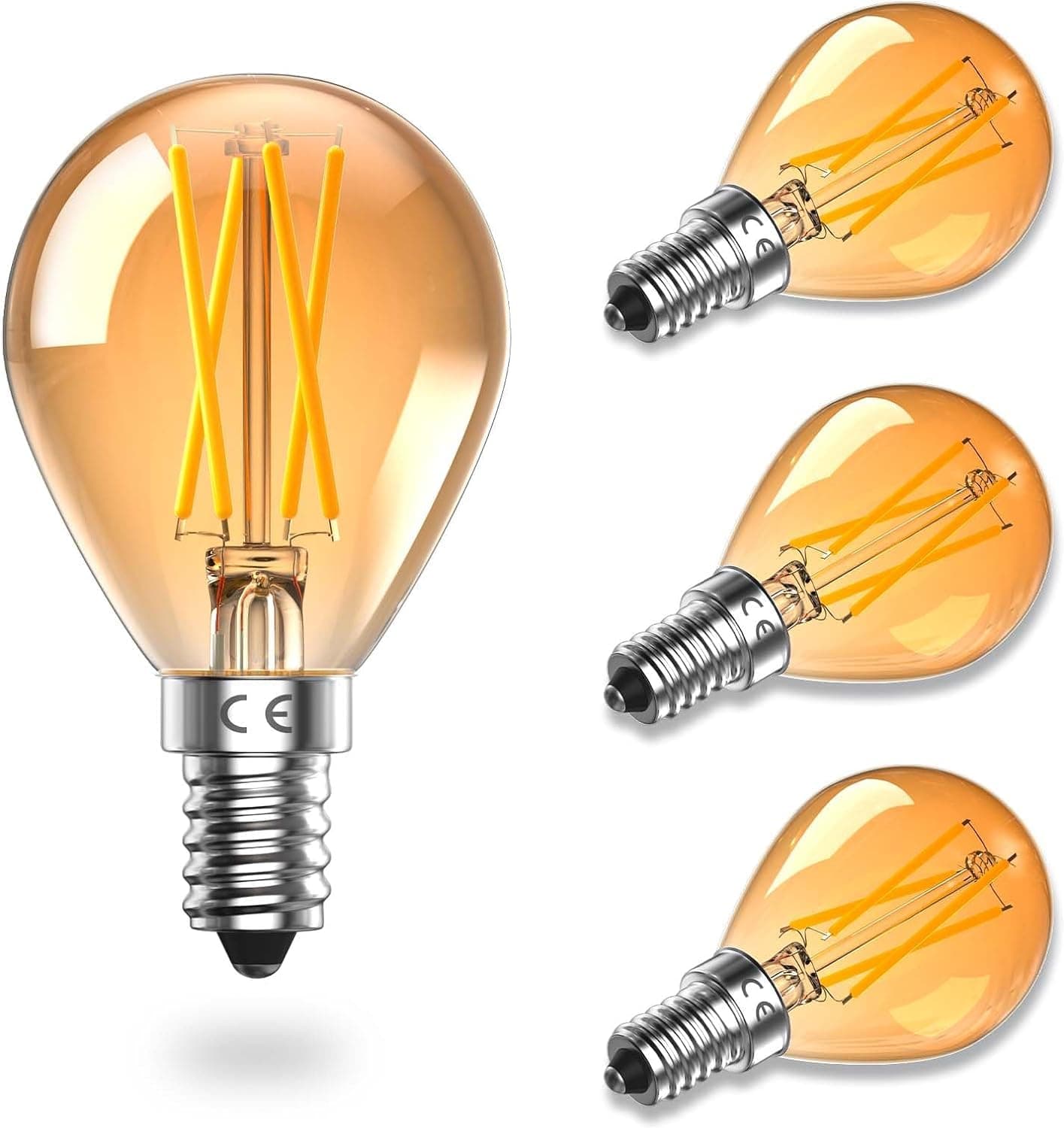 4W E14 Dimmable LED Bulb E14 Small Edison Screw Golf Ball G45 Bulb, 4W G45 SES Filament Bulb Warm White 2700K, Vintage Mini Globe Bulb, 40W Incandescent Bulbs Replacement, Amber Glass (4-Pack)
