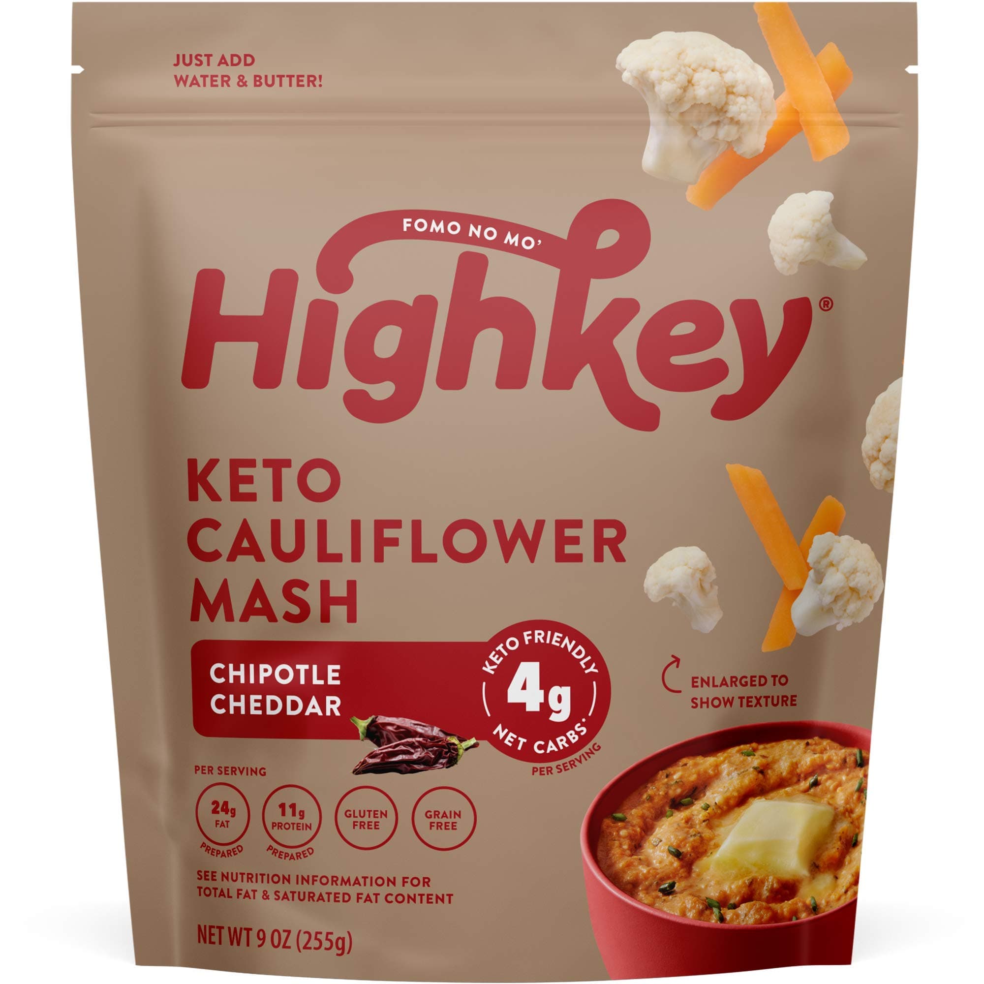 HighKey Snacks Low Carb Keto Food High Protein Cauliflower Mash - Instant Rice or Potatoes Substitute - No Added Sugar, Gluten Free, Savory Products - Diabetic & Healthy Diet Foods - Chipotle