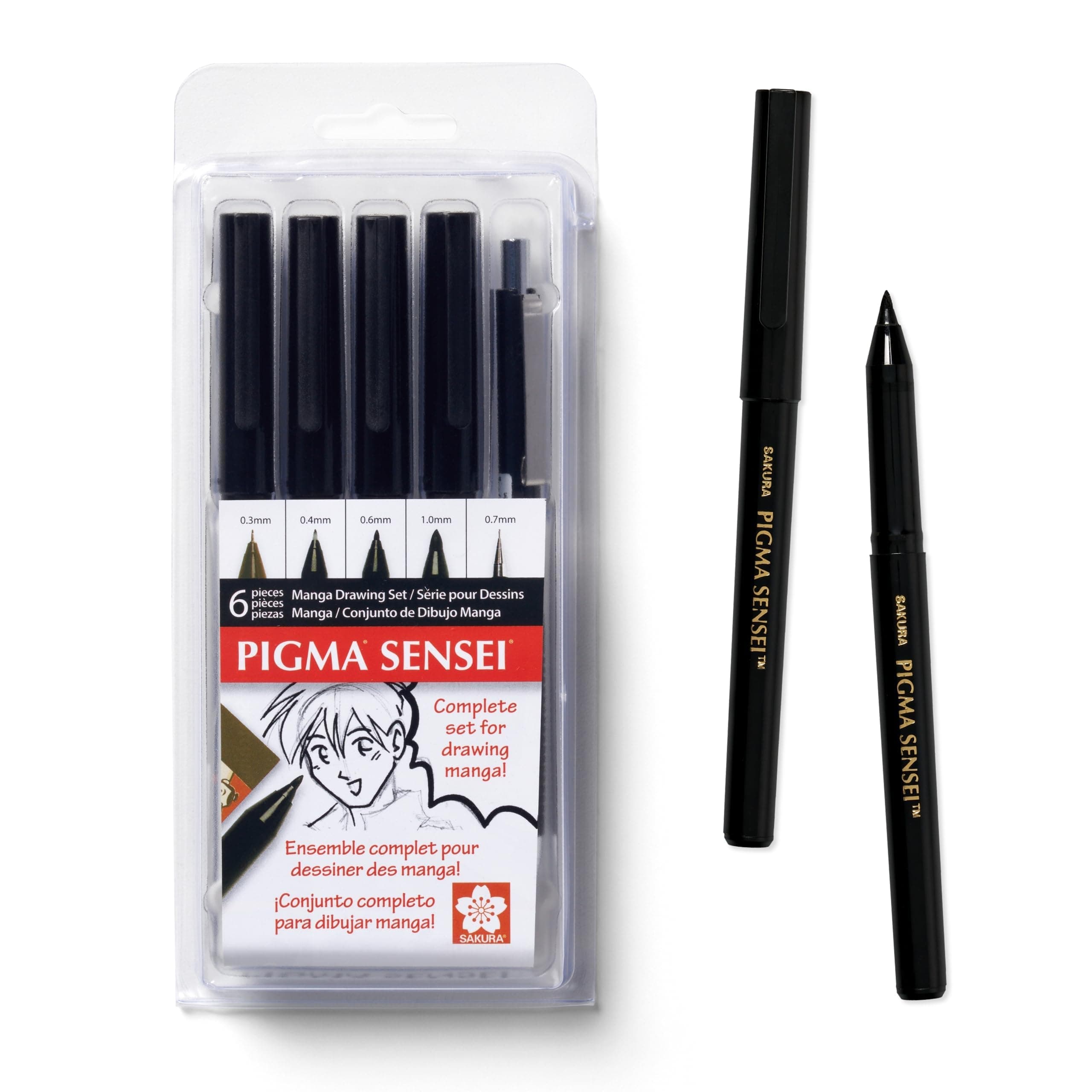 SAKURA 50200 Pigma Sensei Manga 6-Piece Drawing Kit, Black