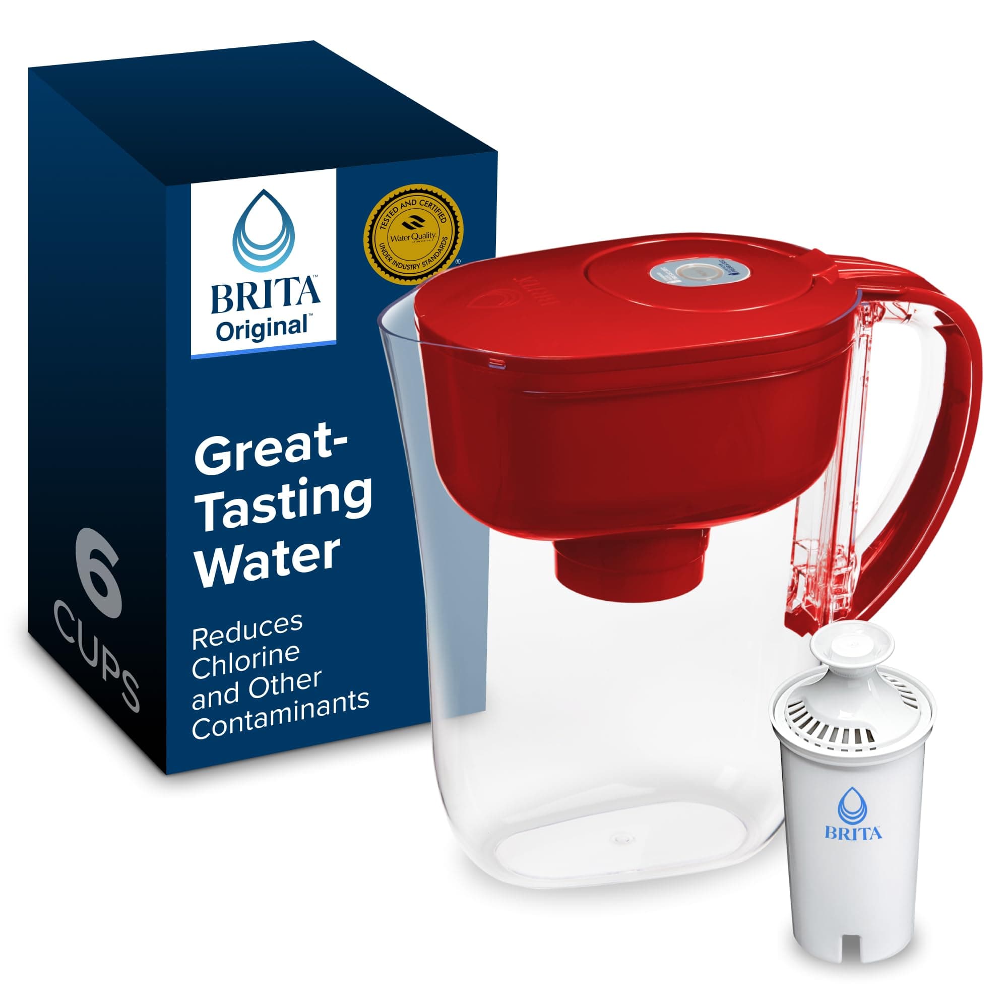Metro Water Filter Pitcher with SmartLight Change Indicator, BPA-Free, Replaces 1,800 Plastic Water Bottles a Year, Lasts Two Months, Includes 1 Filter, Small - 6-Cup Capacity, Fiery Red