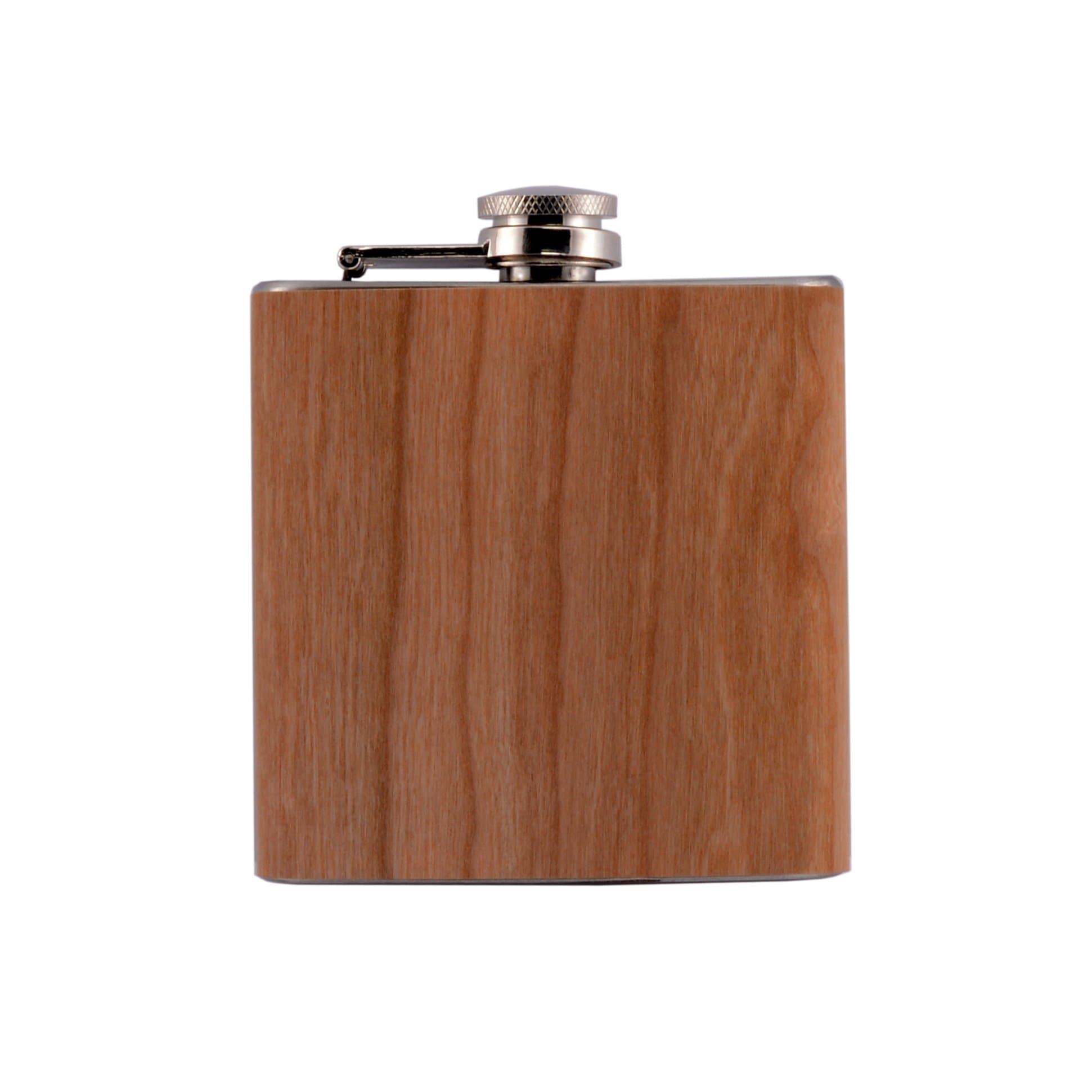 Flasque Bouteille de poche poitrine gebürst Bidon en acier inoxydable cuir bois 3oz jusqu'à 64oz, Acier inoxydable, 6oz Holz