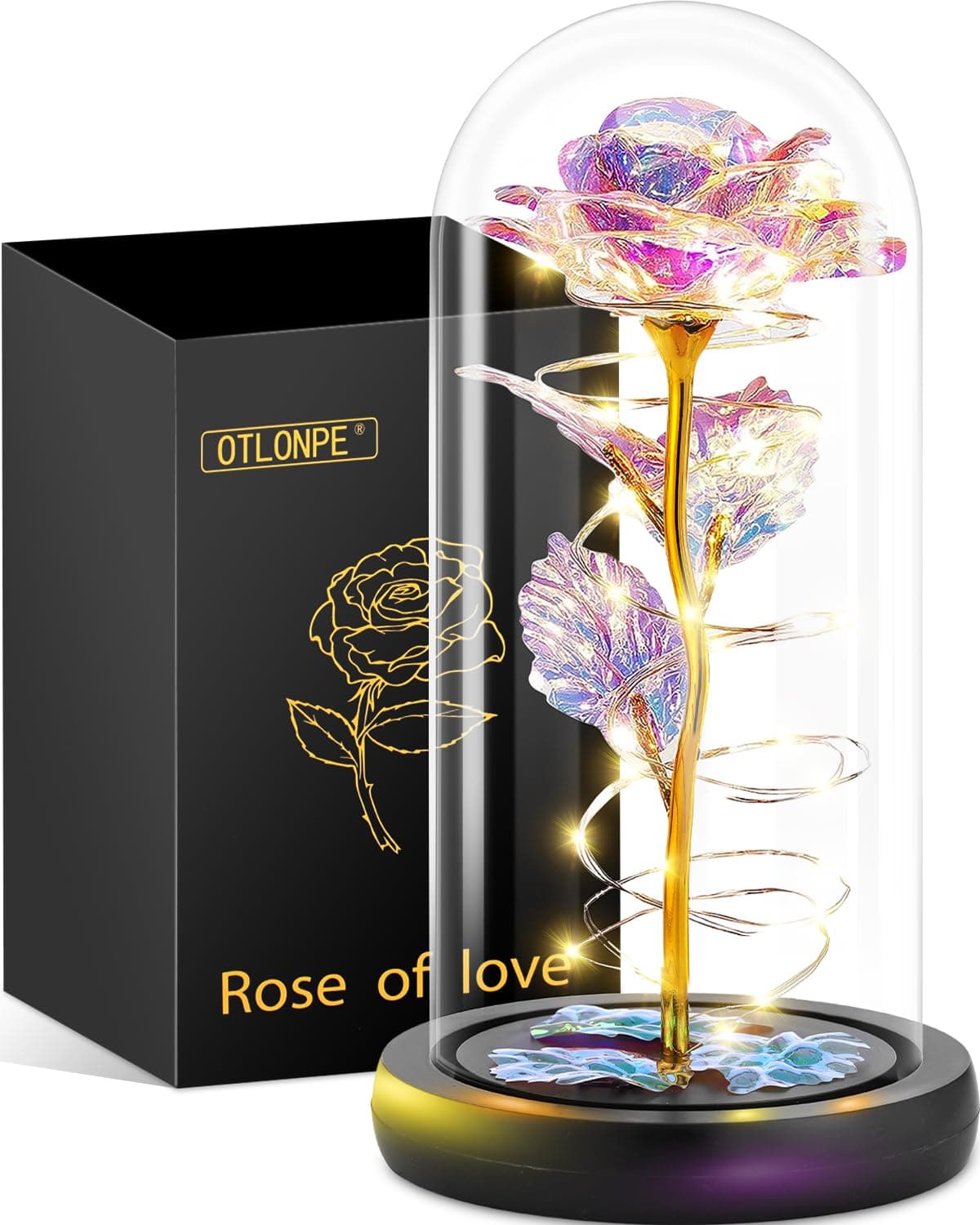 Otlonpe Preserved Forever Mothers Day Flower Gifts for Mom, Glass Light Up Rose Gifts for Women Grandma Girlfriend Wife Sister Her, Valentines Mothers Day Christmas Birthday Womens Gift (Colorful)