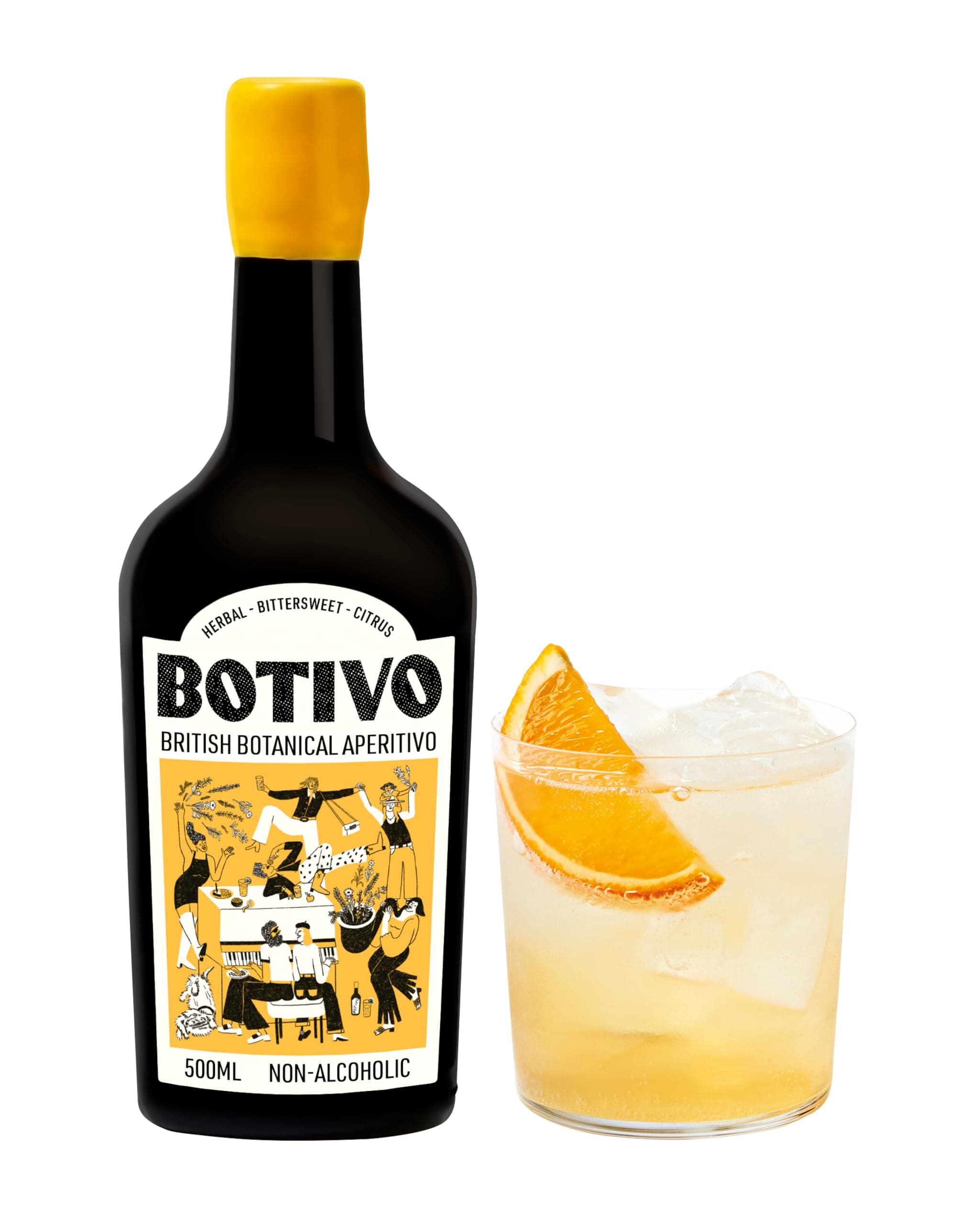 Botivo Non-Alcoholic Aperitif, British Botanical Aperitivo with Bittersweet & Citrus Notes, Handcrafted & British Apple Cider Vinegar Base, 500ml, 20 Servings, Serve with Soda & Squeezed Orange Wedge