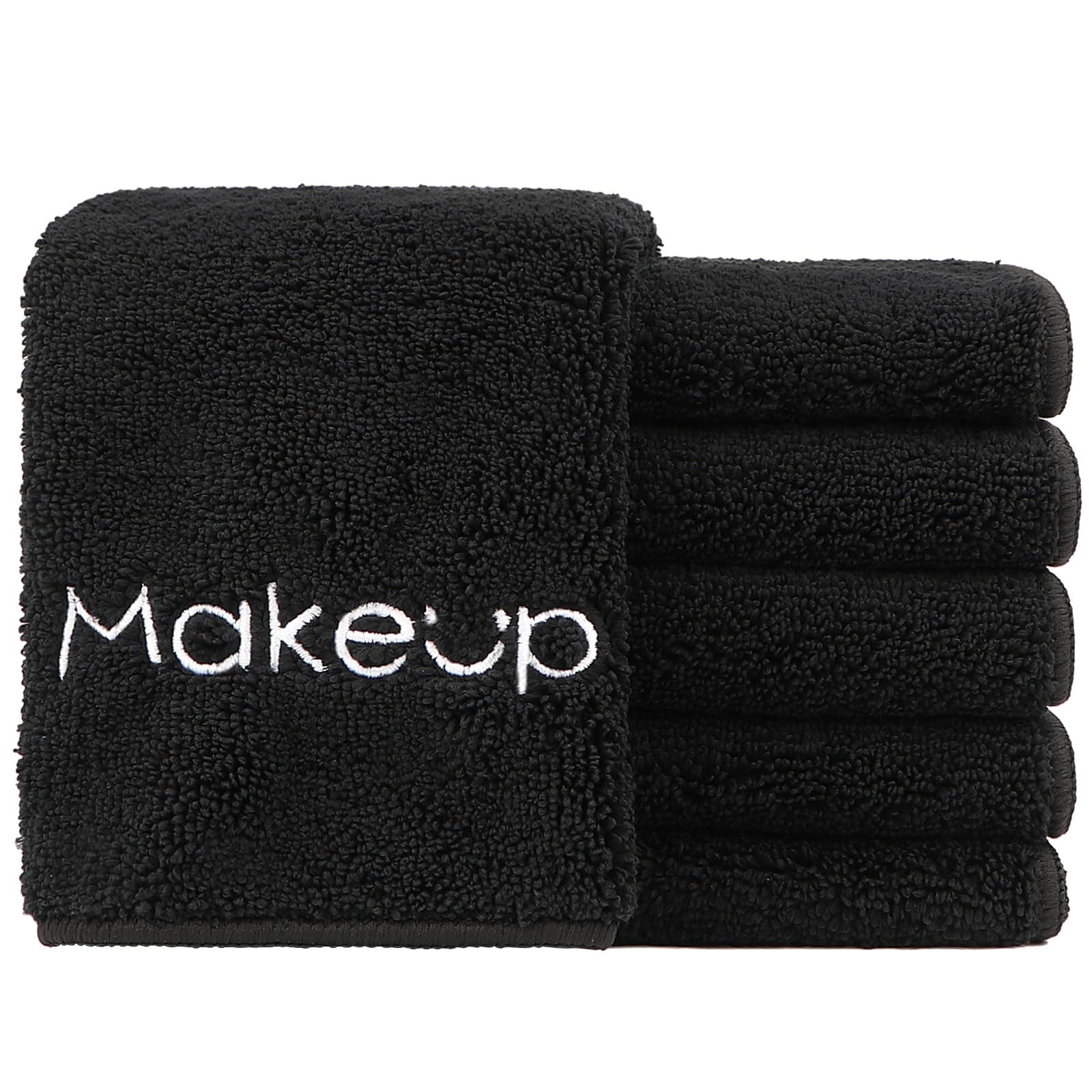 HOMEXCEL Makeup Remover Cloth 6 Pack,Premium Washable Soft 13x13 Inch Facial Cleansing Makeup Towels,Quick Dry Microfiber Face Towels Washcloths for All Skin Types,Black
