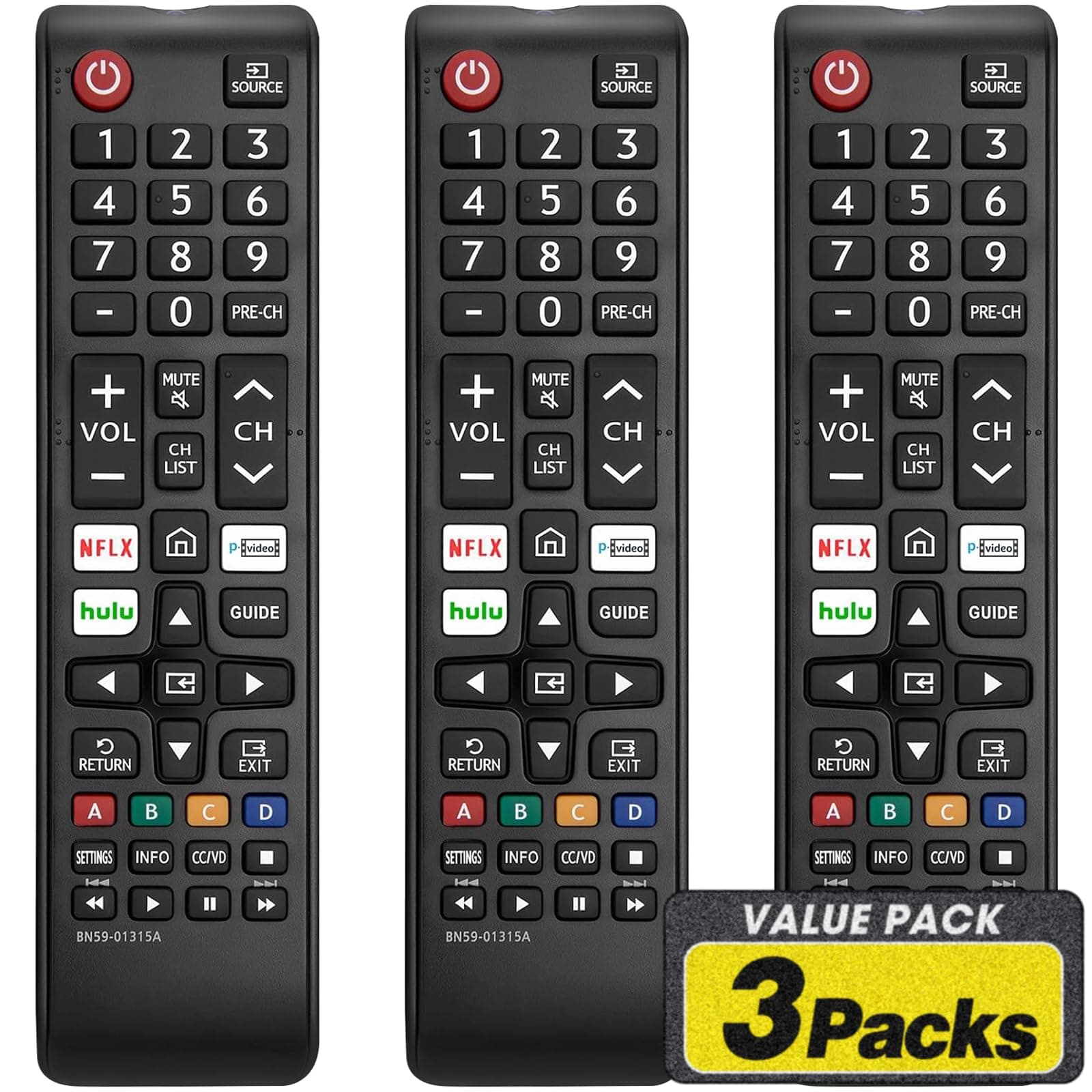 3 Pcs Remote Control for All Samsung TV Remote Control Replacement for Samsung Smart TV, LCD, LED, 3D, HDTV and Series TVs