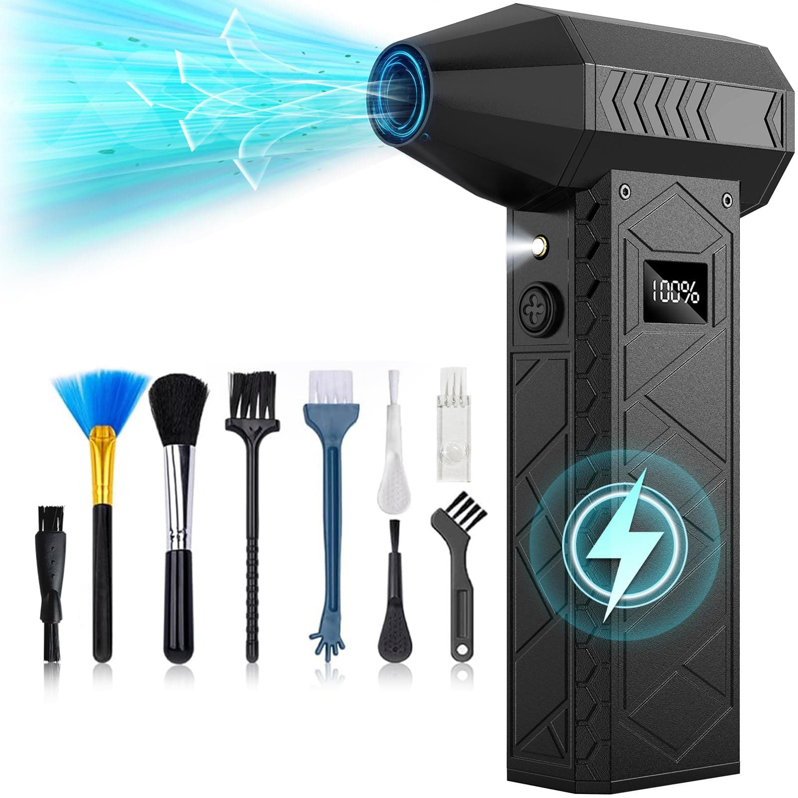 DEGGE10000mAh Compressed Air Duster, 180000RPM Electric Air Duster with Display Screen & Light, 4 Gear Adjustable Cordless Rechargeable Turbo Car Dryer Jet Air Blower for Keyboard,Computer,Car,Home