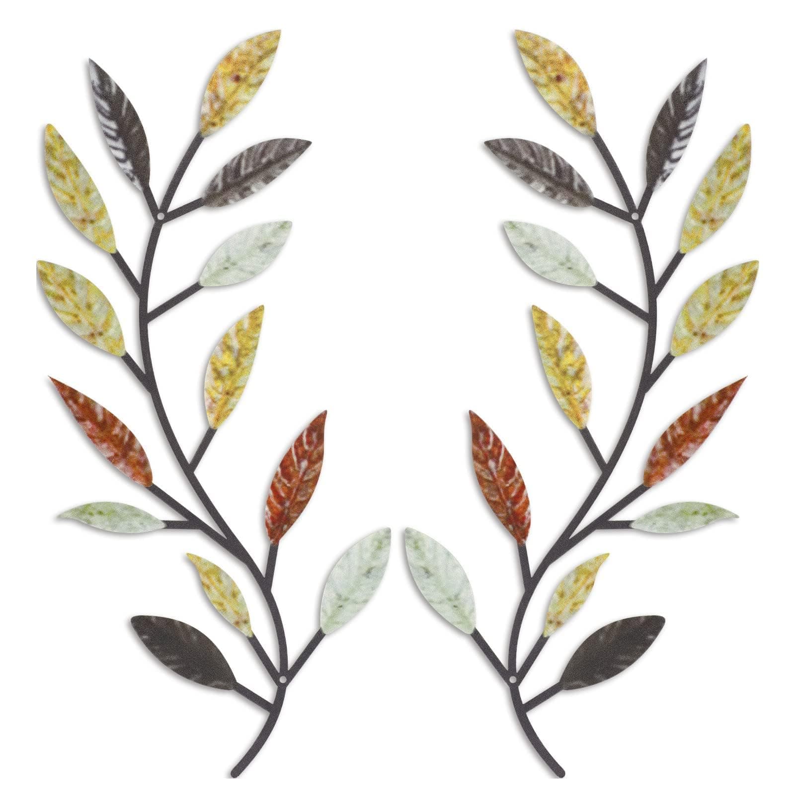 THE WHITE SHOP 2PCS Pieces Metal Tree Leaf Wall Decor Vine Olive Branch Leaf Wall Art Wrought Iron Scroll Above The Bed, Living Room, Outdoor Decoration