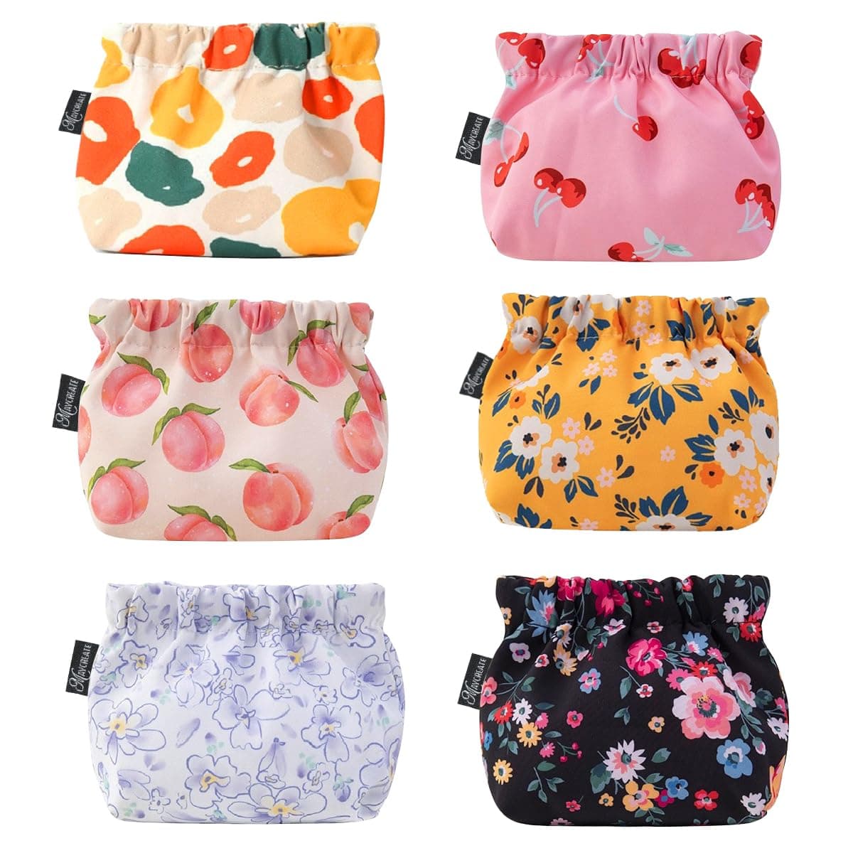 6pcs Small Pouches for Women, Mini Makeup Pouch, Cute Print Oxford Cloth Coin Purse Pocket Cosmetic Bag Travel Organizer for Lipstick Jewelry Earphones - Self-Closing