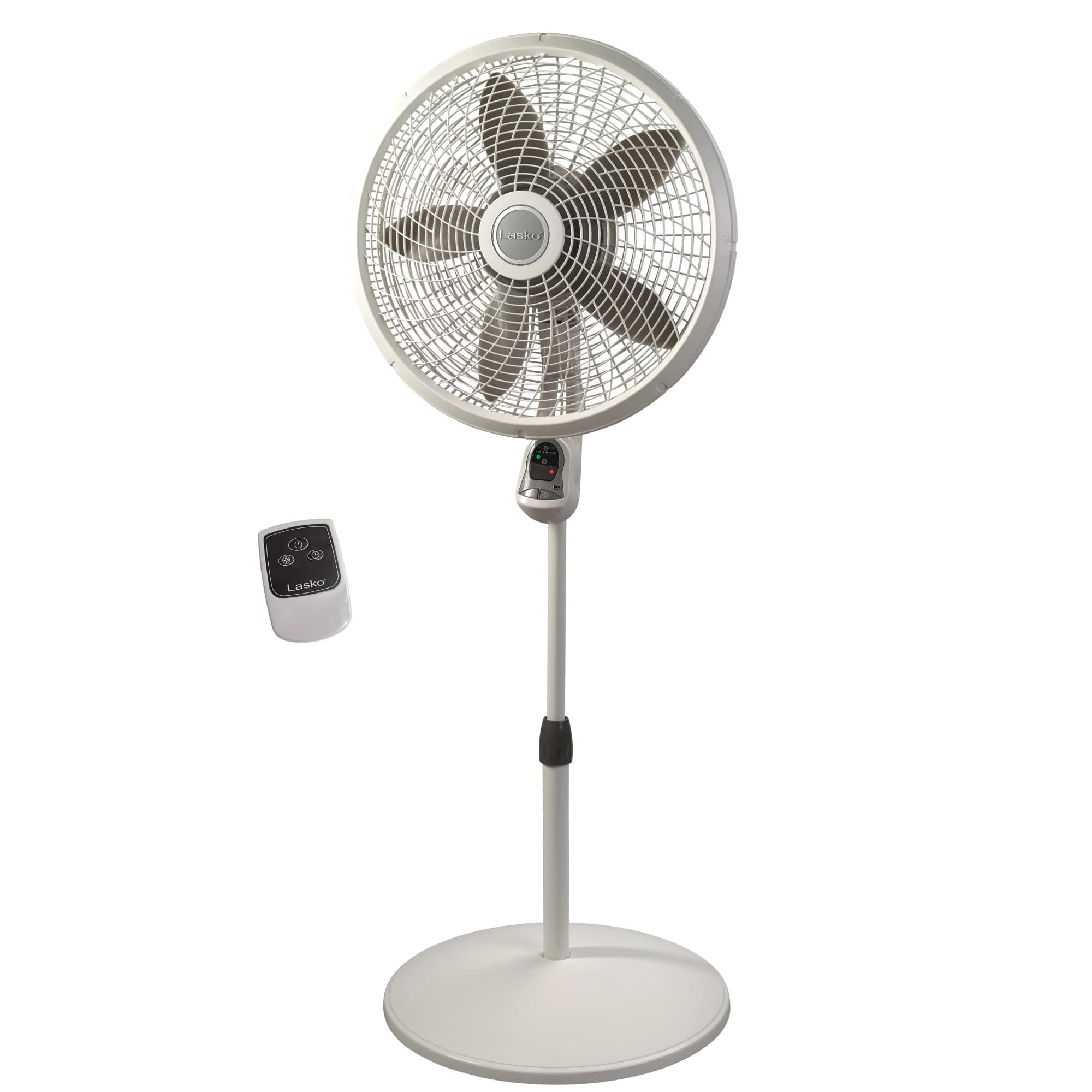 Cyclone Pedestal Fan, Adjustable Height, Remote Control, Timer, 3 Speeds, for Bedroom, Kitchen, Office and Living Room, 18", White, 1885, Large