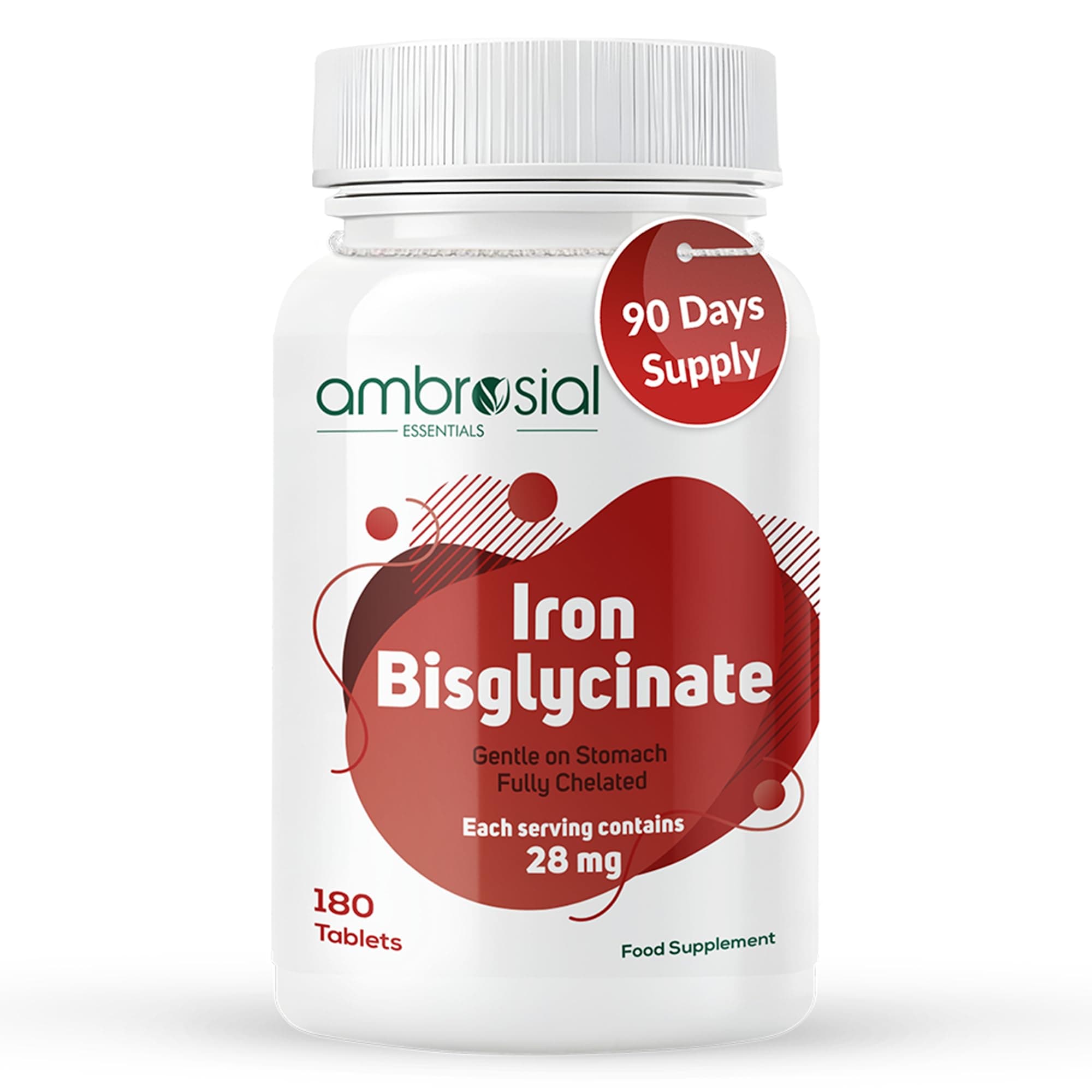 - Ambrosial Iron Bisglycinate 28mg High Strength Tablets | High Absorption Iron Supplement for Tiredness and Fatigue for Women and Men | Pack of 1-180 Veg Tablets