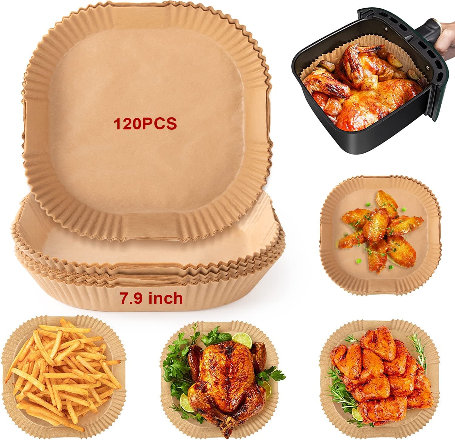 Air Fryer Disposable Liners - 120 PCS, Non-Stick Paper Liners for 5-8L Air Fryers