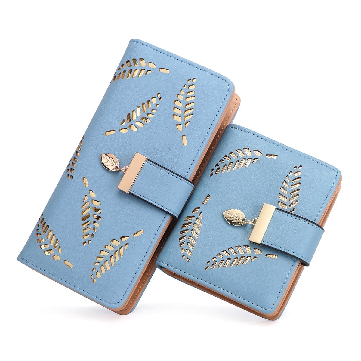 Women's Long short Leather Money Clip Card Case Holder Purse Zipper Buckle Elegant Clutch Wallet(pair) (Blue)