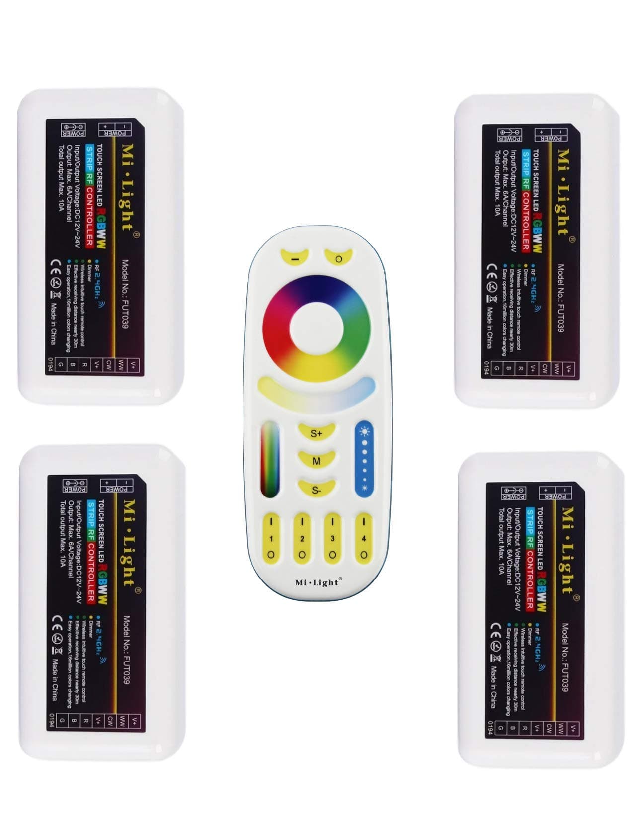 LED Strip Lights Mi-Light FUT039 RGB+CCT LED Strip Lights 4 PCS and One FUT092 Remote Controller(4FUT039+Remote)