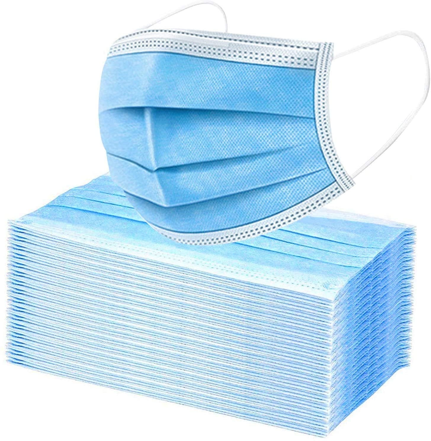 Disposable Face Masks, 3Ply Safety Face Mask, 50 PCS - 3 Layers Blue Protective Face Mask For Daily Use, Breathable Facemasks, Anti-Dust Disposable Mask with Earloop for Personal Care