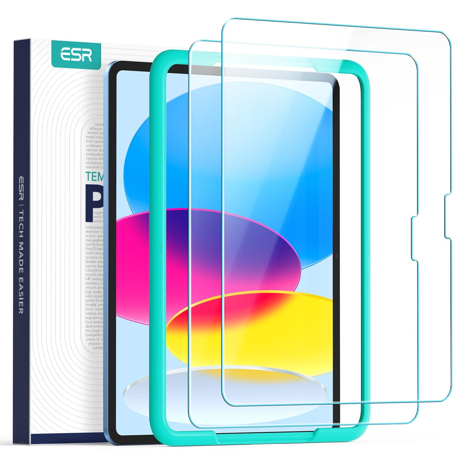 ESR 2 Pack Screen Protector for iPad 11/10th Generation A16 (11/10.9 Inch 2025/2022), 9H Tempered Glass Film Guard with Alignment Frame, Anti-Scratch, Bubble Free, HD Clarity, Apple Pencil Compatible