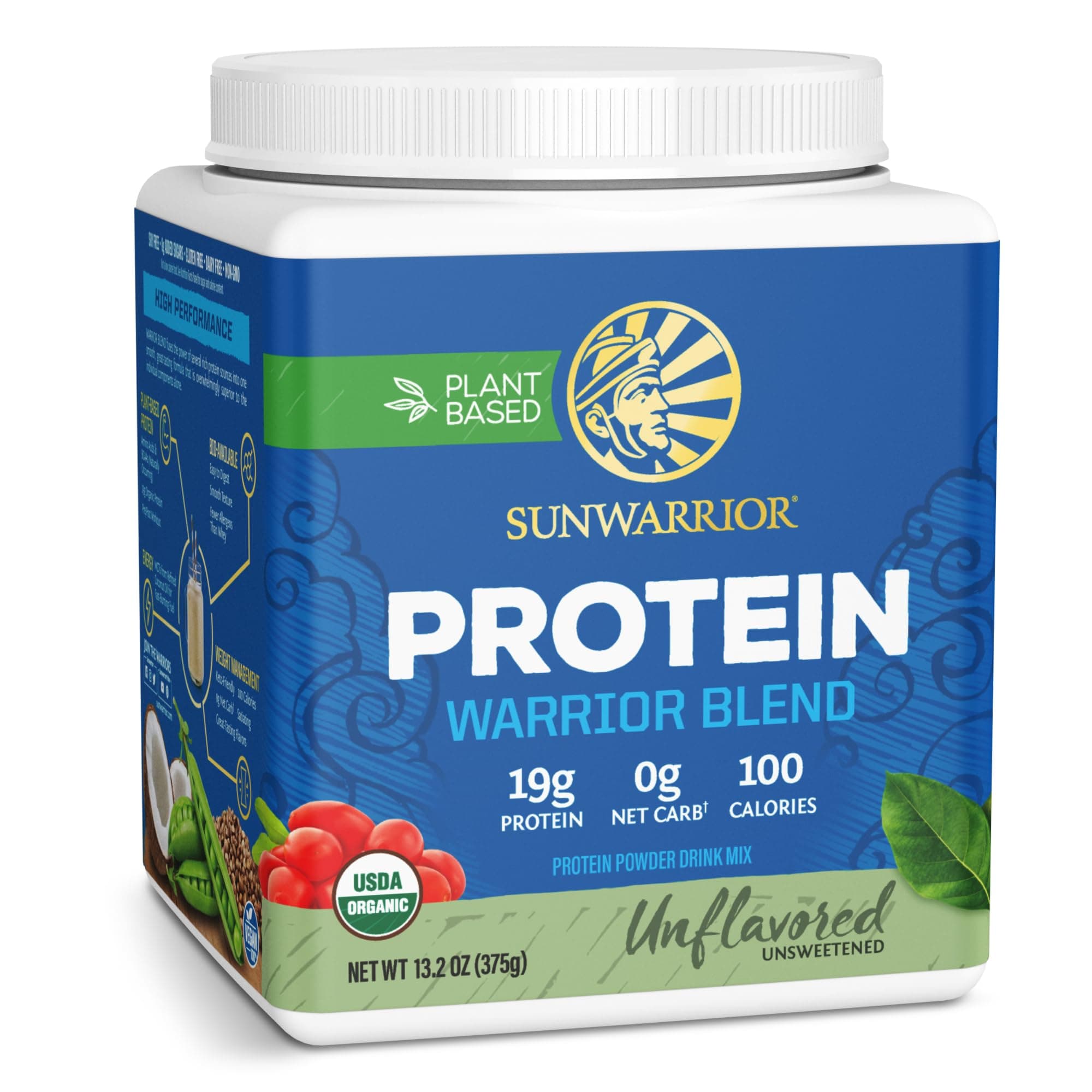 Sunwarrior Organic Plant Based Protein Powder | Vegan Organic Protein Powder Unflavored with BCAA Amino Acids & Hemp Seed Pea Blend | Non-GMO Soy Dairy Filler & Gluten Free (Unflavored, 15 Servings)