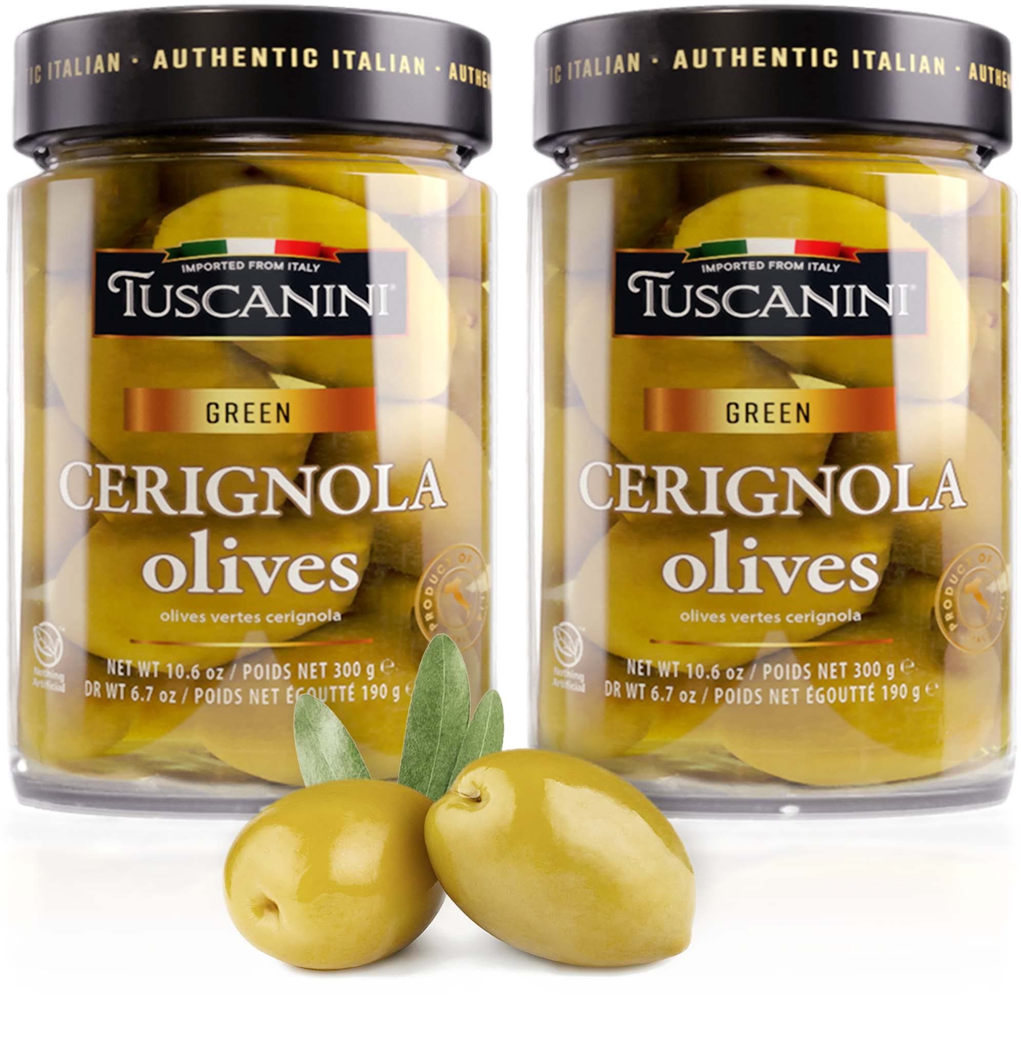 Premium Italian Cerignola Whole Green Jumbo Olives, 10.9oz (2 Pack) | Mild & Smooth Flavor | Imported from Italy | Kosher