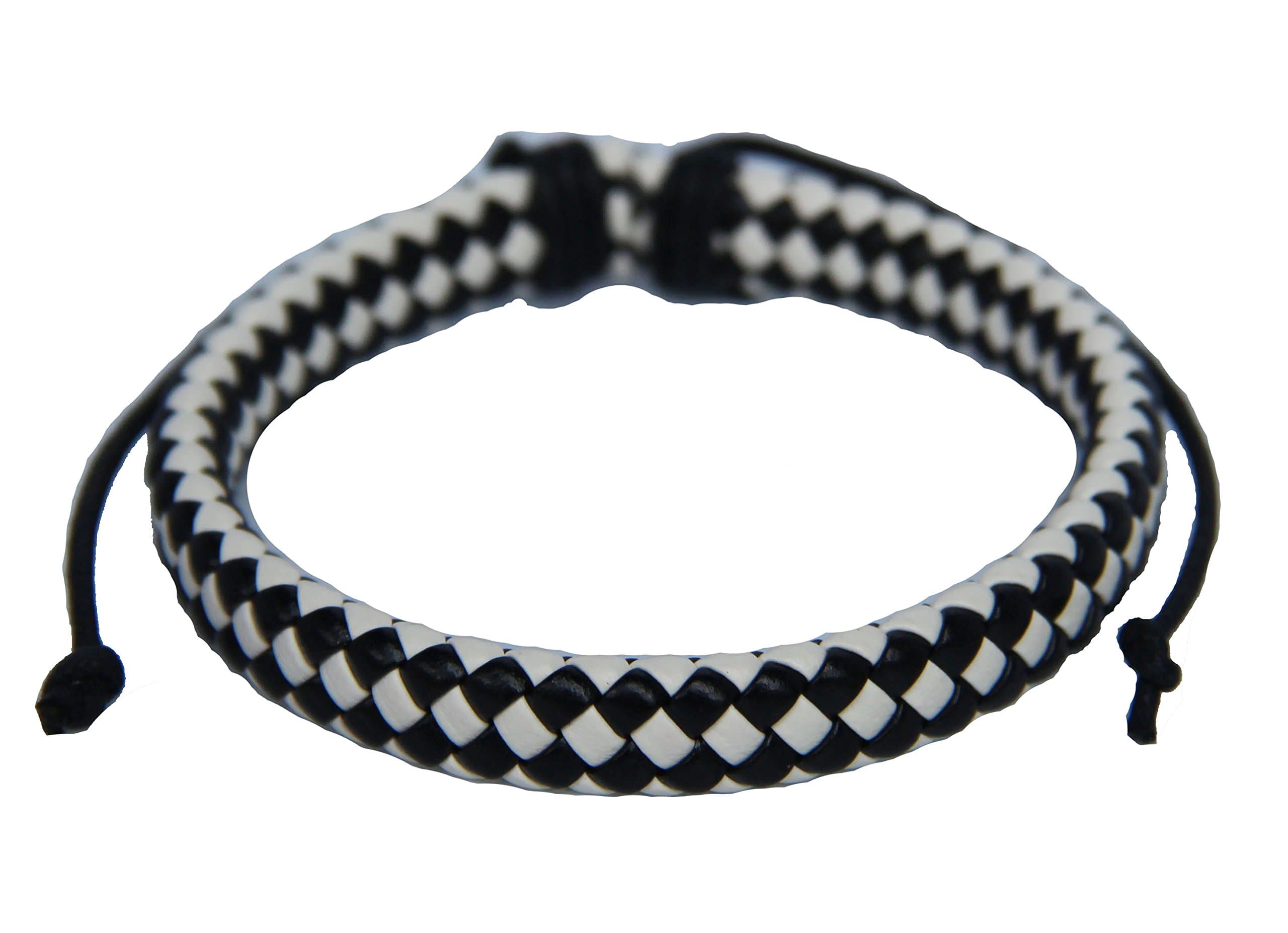 PTN Leather BraceletBraided Leather Bracelet, White, Black, Surfer, (B10017)