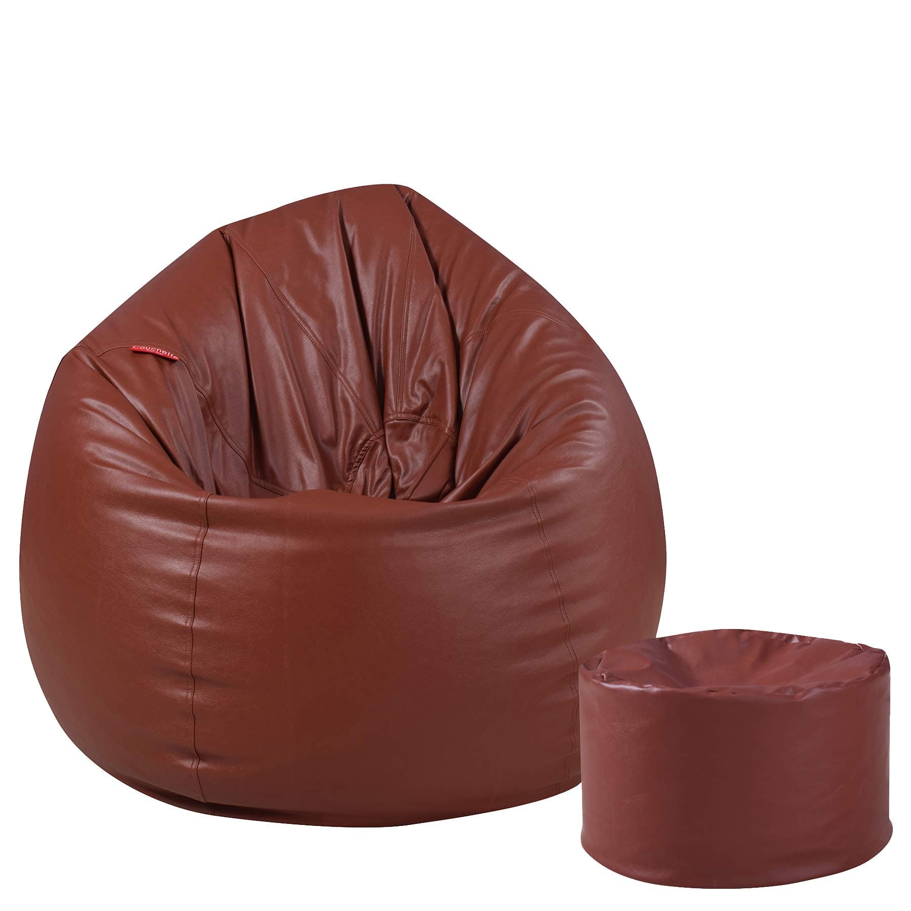 Couchette? Stillo XXL Leatherette Bean Bag Cover with Round Footrest in Tan Finish (Without Beans)