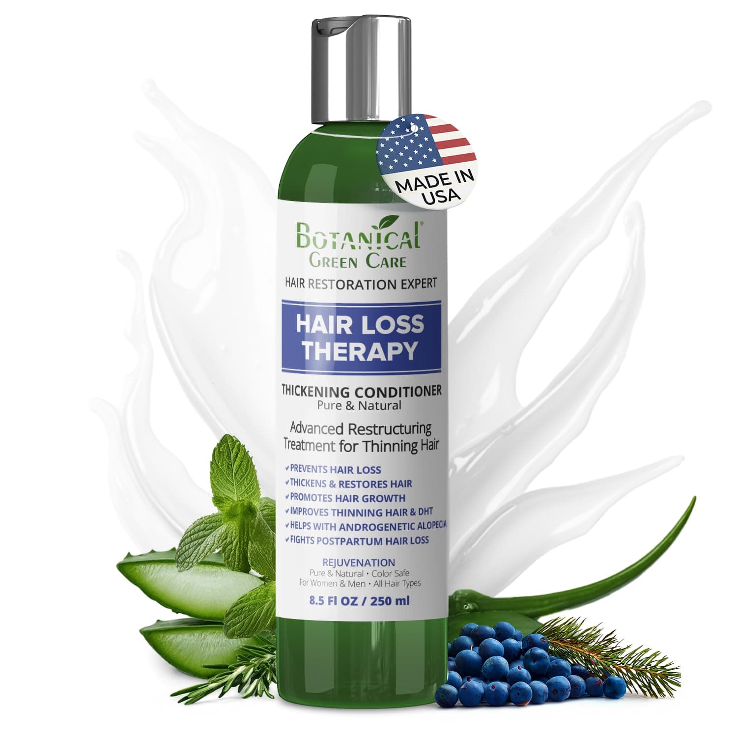 Botanical Green Care Hair Loss Prevention Therapy Premium Organic Deep Moisturising & Intensive Reconstructive Conditioner "Geranium & Vanilla". Hair Growth Support. Paraben-Free Formula. .