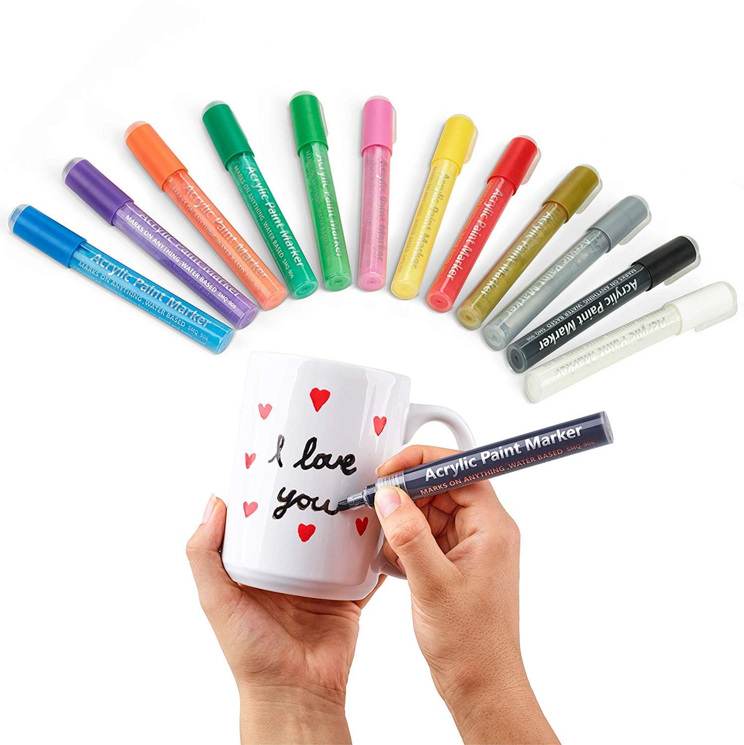 12 Colors Acrylic Paint Marker Pens,Paint Pen Art Markers Set for Painting on Rocks,DIY Crafts,Canvas,Glass,Wood,Ceramic,Fabric,Metal,Paper