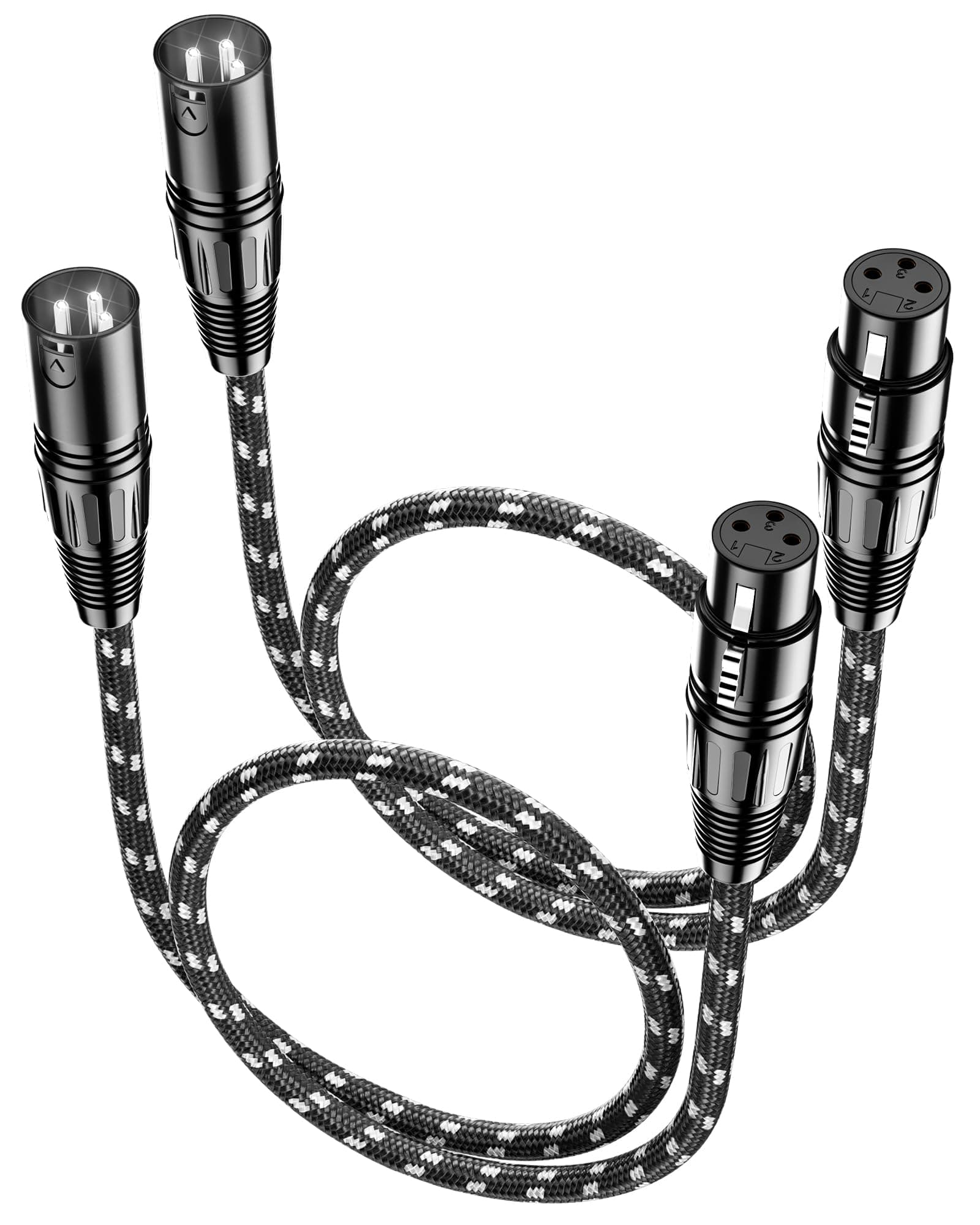 Short XLR Cables, XLR Microphone Cable 2ft 2 Pack, All Length from 6inch to 100ft,Mic Cord Nylon Braided OFC Shielded Balanced 3 Pin Male to Female for Mixer, Speaker