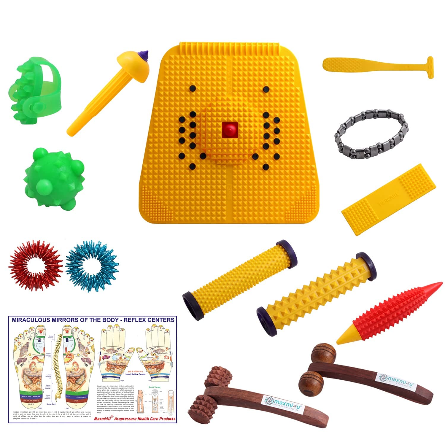 Maxmi4U? Acupressure Mat - Powermat 2000 With Pyramids and Magnets for Pain Relief n Total Acupressure Health Care Products + 1 BP Control Magnetic Bracelet