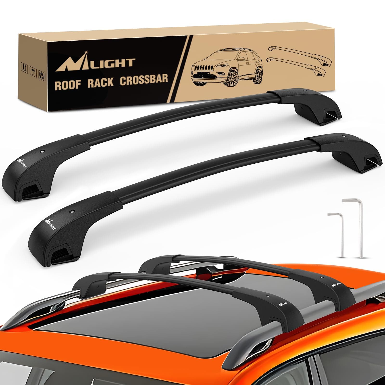 Nilight Roof Rack Cross Bars Fit for Jeep Cherokee 2014 2015 16 17 18 19 20 21 2022 2023 with Side Rails, Adjustable Aluminum Car Crossbars for Cargo Carrier Luggage Bike Kayak Rooftop Tent Snowboard