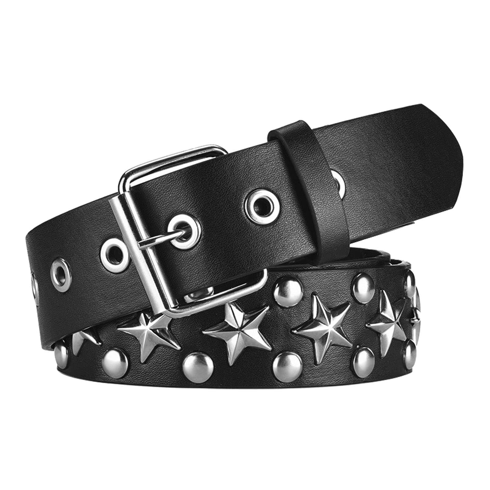 Studded Star Belts Y2K Punk Hip Hop Faux Leather Grommet Belts for Halloween Cosplay