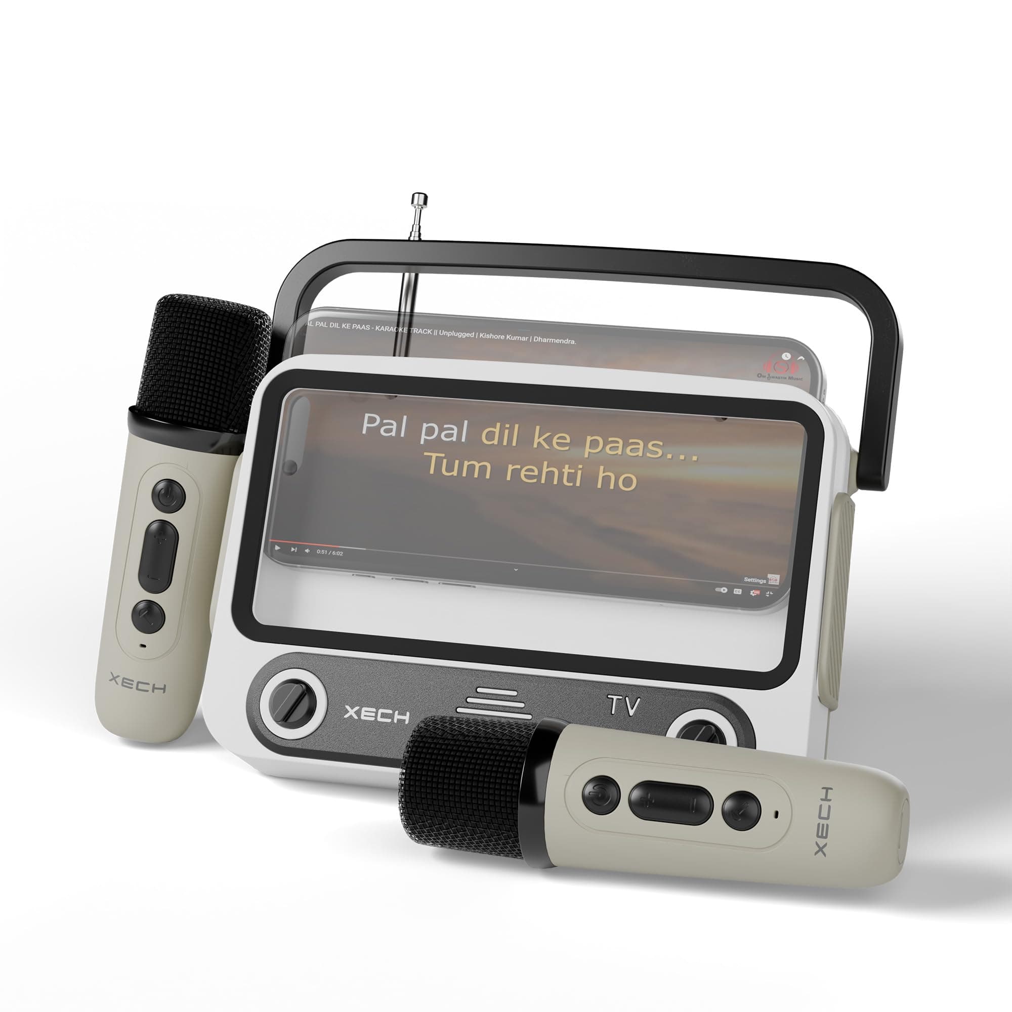 XECH Karaoke Speaker with Mic Mini TV Bluetooth Speaker Wireless Dual Mic Vocal Cancellation Magic Ai Voice Changer Rechargeable Retro Radio Birthday Party Gift for Boys Girls Friends (KTV)