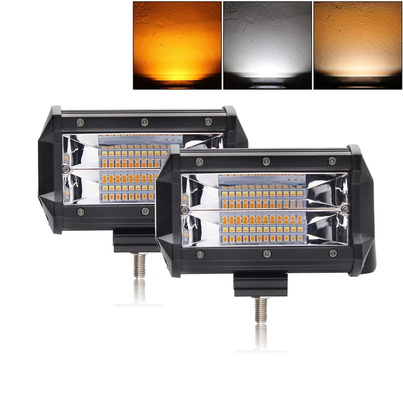 BraveWAY LED Light Bar 5 inch Dual Color Strobe Lights Led Pods Amber Off-Road Lights Flash Lights Driving Fog Lights Yellow White Led Light Bar for SUV ATV Truck (9628BS-2pcs)