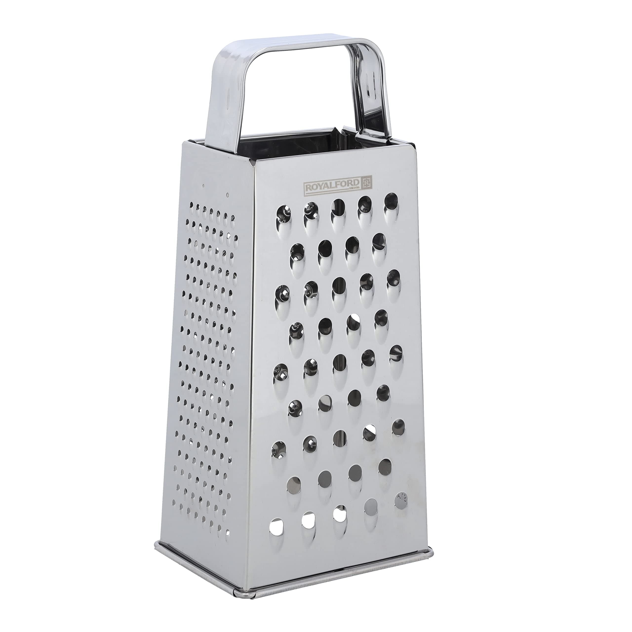 Royalford Stainless Steel 4 Side Grater, 9 Inch, RF10292 Grate, Slice And Zest Sharp Blade & Easy Grip Handle Best For Parmesan Cheese, Vegetables, Ginger, silver