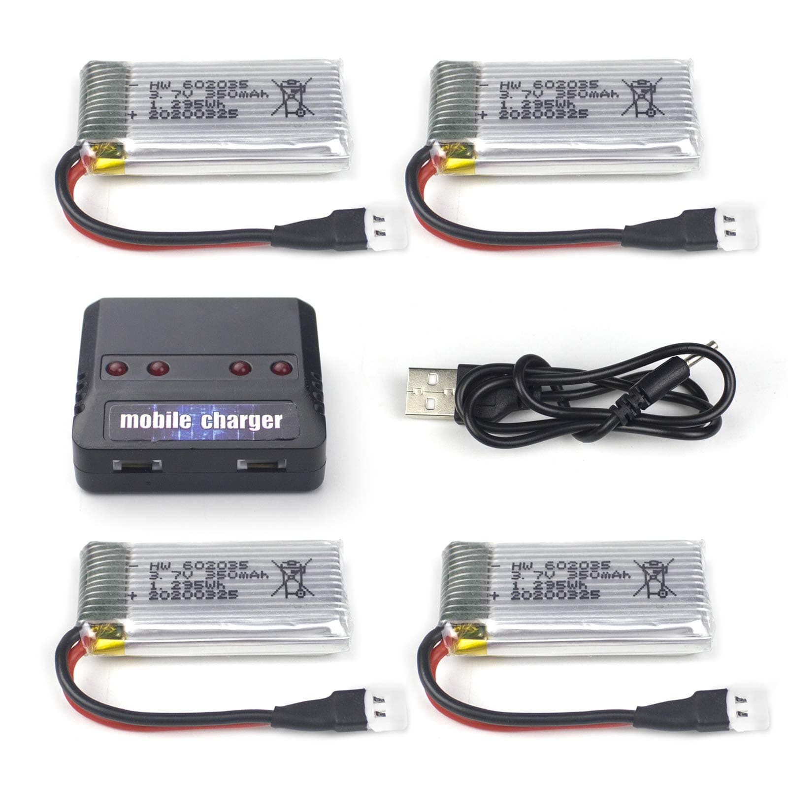Cheerwing 4-in-1 Charger & 4pcs 3.7V 350mAh Rechargeable Lipo Battery UDIRC U12S U12