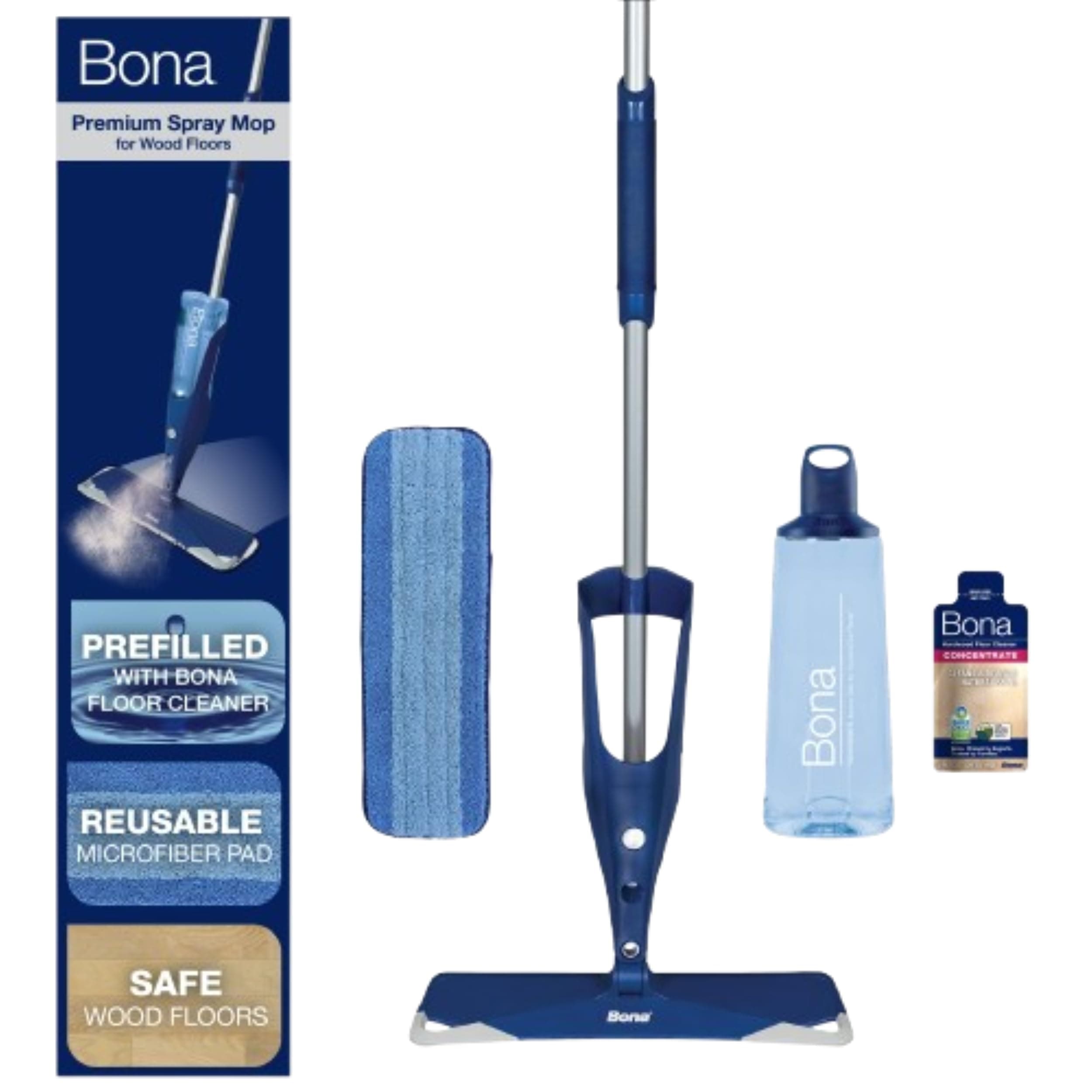 Bona Hardwood Floor Premium Spray Mop - Includes Wood Floor Cleaning Concentrate and Machine Washable Microfiber Cleaning Pad - Dual Zone Cleaning Design for Faster Cleanup