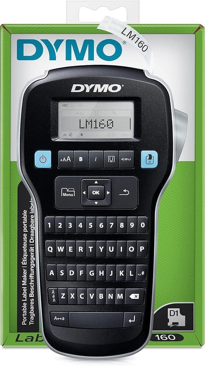 Dymo LabelManager 160 Label Maker | Handheld Label Printer with QWERTY Keyboard | Includes Black & White D1 Label Tape (12mm) | For Home & Office