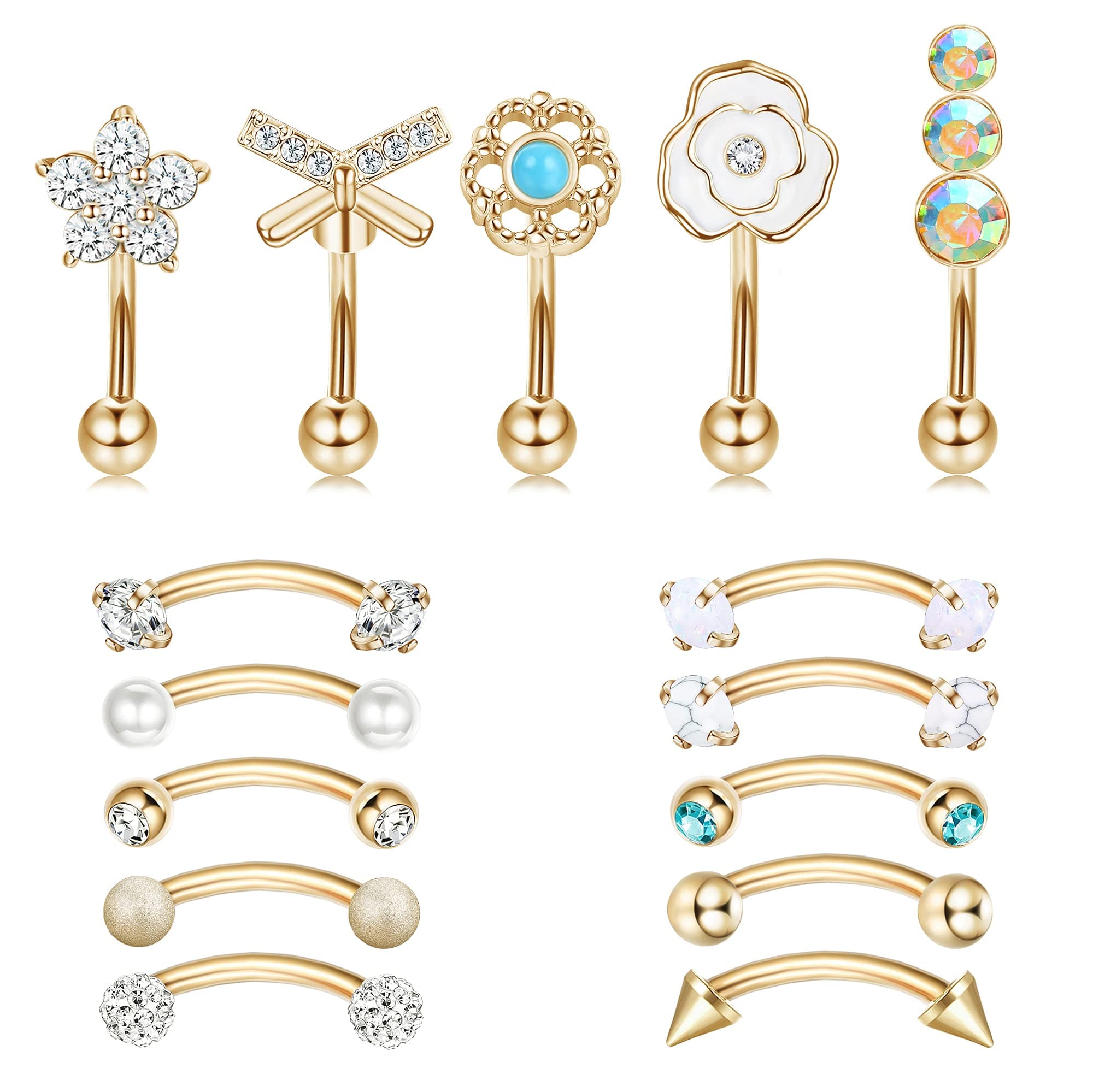 Drperfect Rook Daith Piercing Jewelry 16G Surgical Steel 6mm 8mm Curved Barbell Eyebrow Rings Helix Tragus Snug Lip Belly Button Piercing Daith Rook Earrings for Women Men