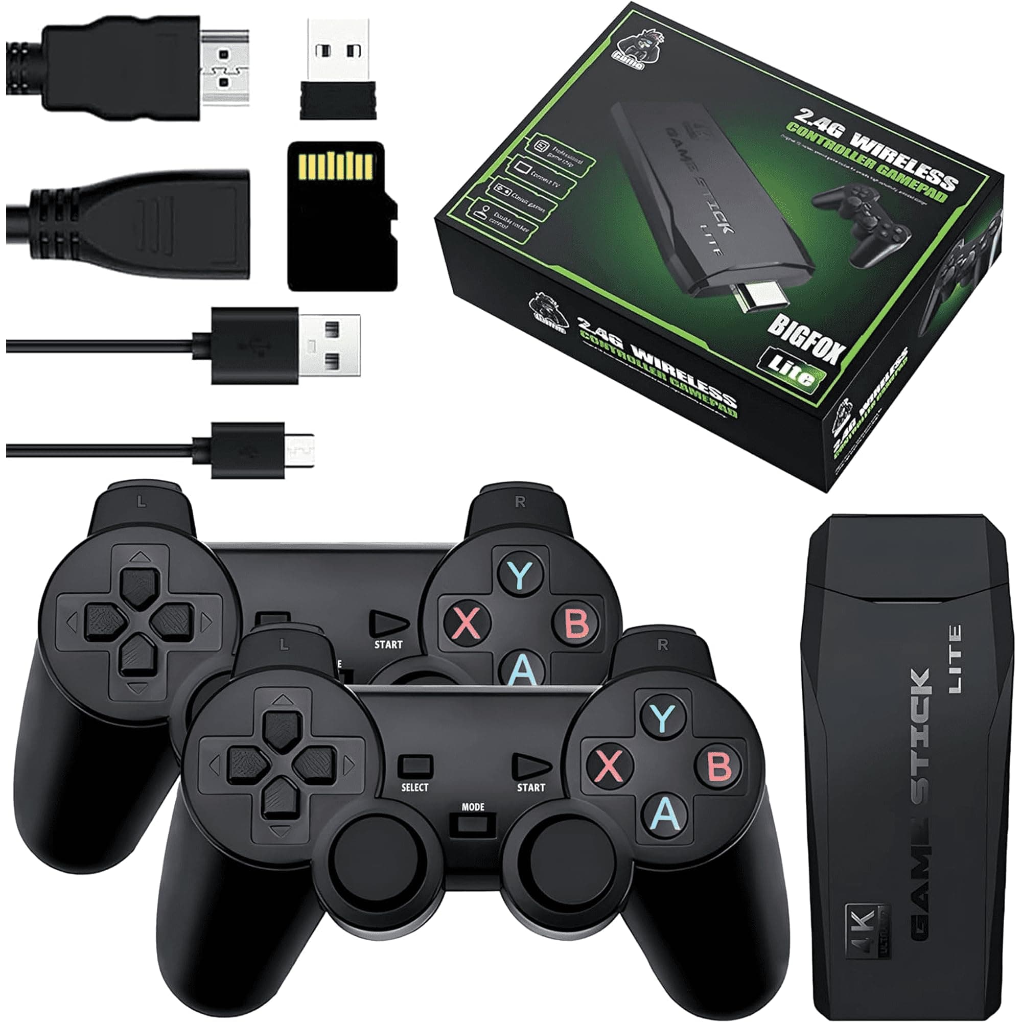 Belking 4K Game Console with Dual 2.4G Wireless Controllers, Plug-and-Play Video Game Stick, Built-in 3000 Games, High-Definition HDMI Output for TV, Compatible for PC, Gamepad Joystick