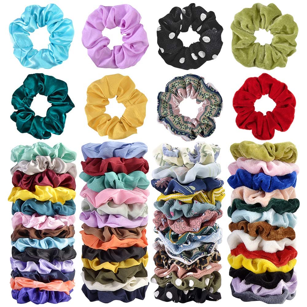 52 Pcs Velvet Hair Scrunchies Hair Bands for Women or Girls,Elastic Soft Ponytail Holder Hair Ties for Birthday, Party, Thanksgiving, Christmas