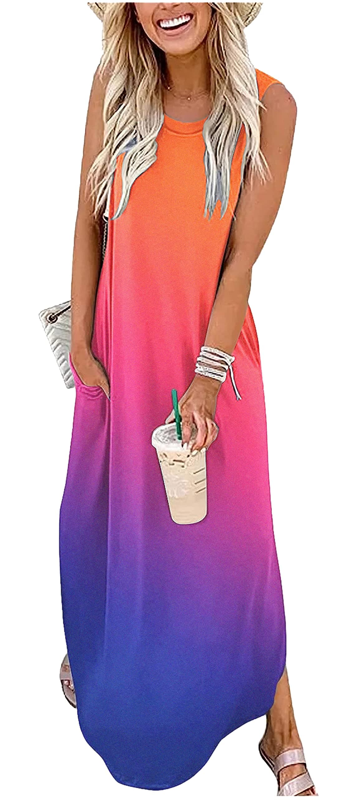 Summer Dresses for Women 2025 Beach Vacation Dress Boho Floral Sundresses Ladies Tropical Pockets Maxi Dress