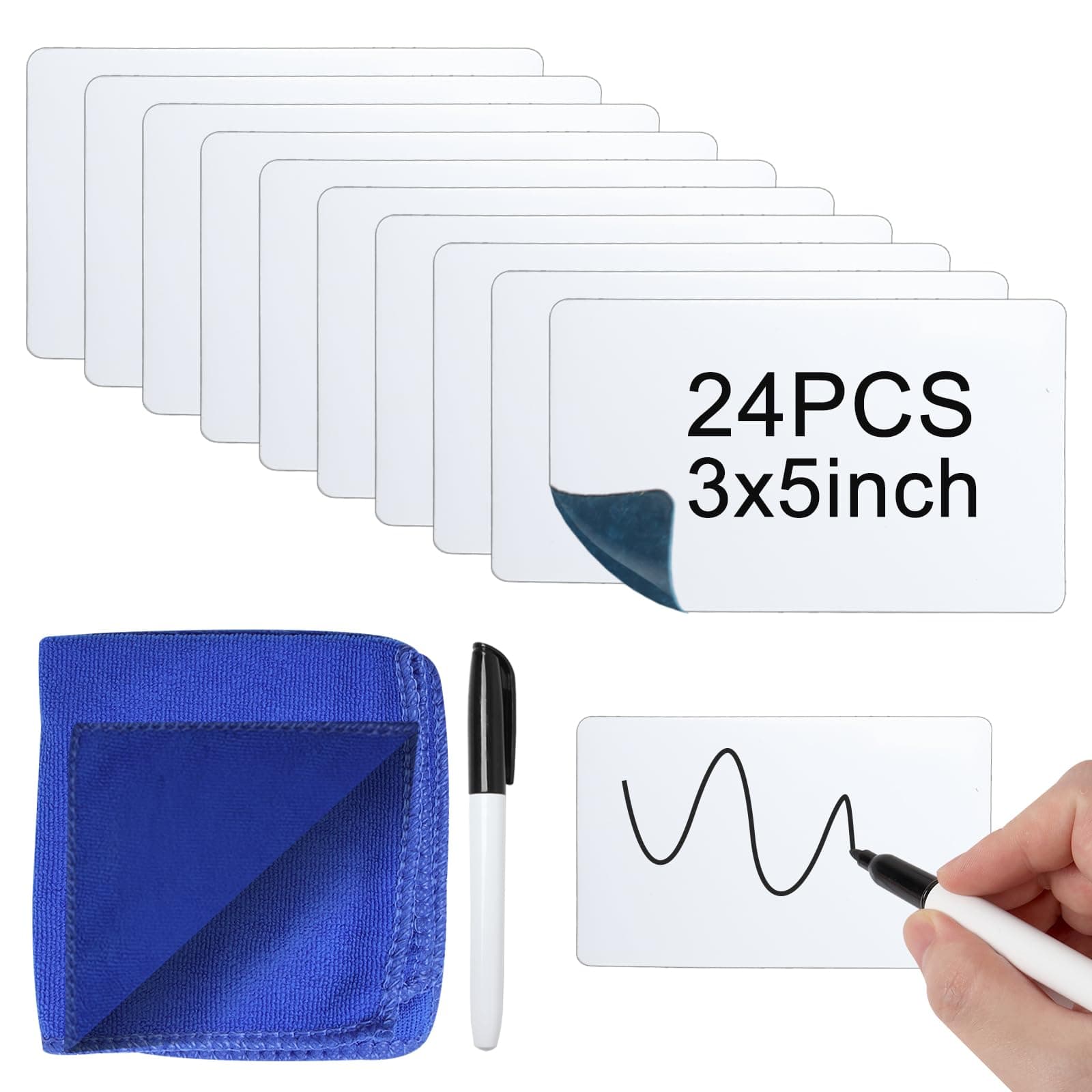 wexpw Dry Erase Labels Stickers 24 Pack 3x5 inch Reusable Dry Erase Sticky Notes Mini Whiteboard Label Stickers Removable Reusable Sticky Labels Dry Erase Post It Notes with Wipe Cloth