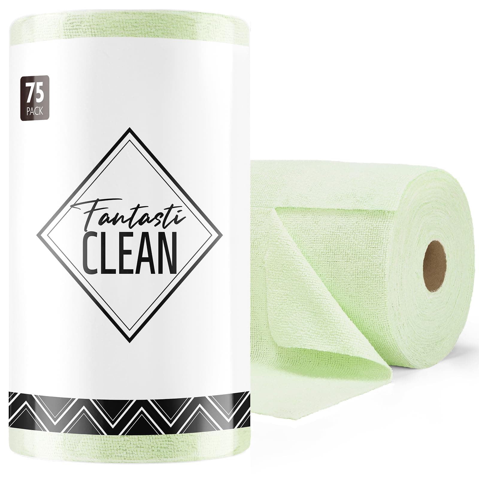 Fantasticlean Microfiber Cleaning Cloth Roll -75 Pack, Tear Away Towels, 12" x 12", Reusable and Washable Rags (Green)