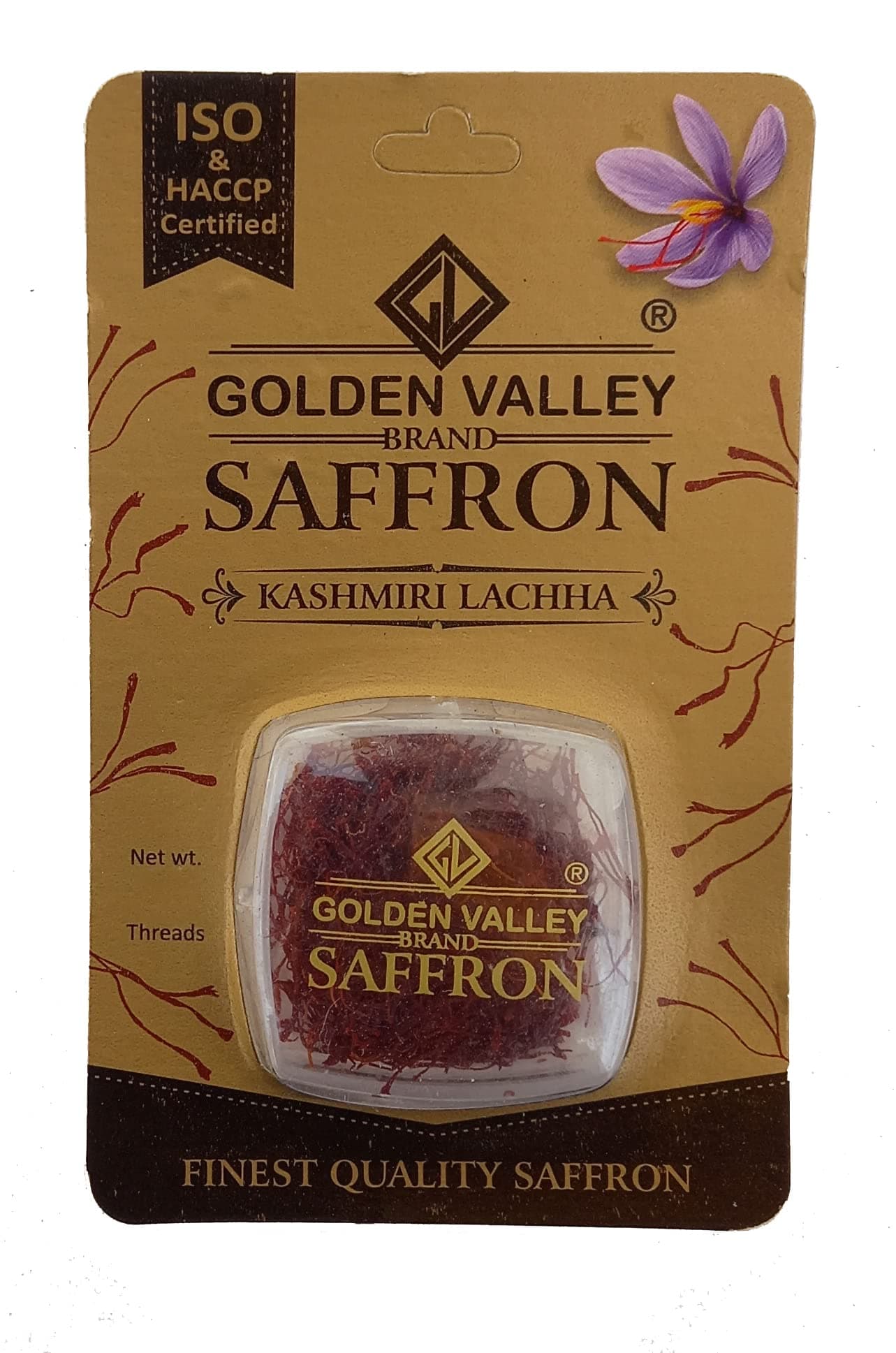 Golden Valley Saffron Natural Kashmir Saffron Organic Grade 1 ISO Certified, 2gm - Pack of 1