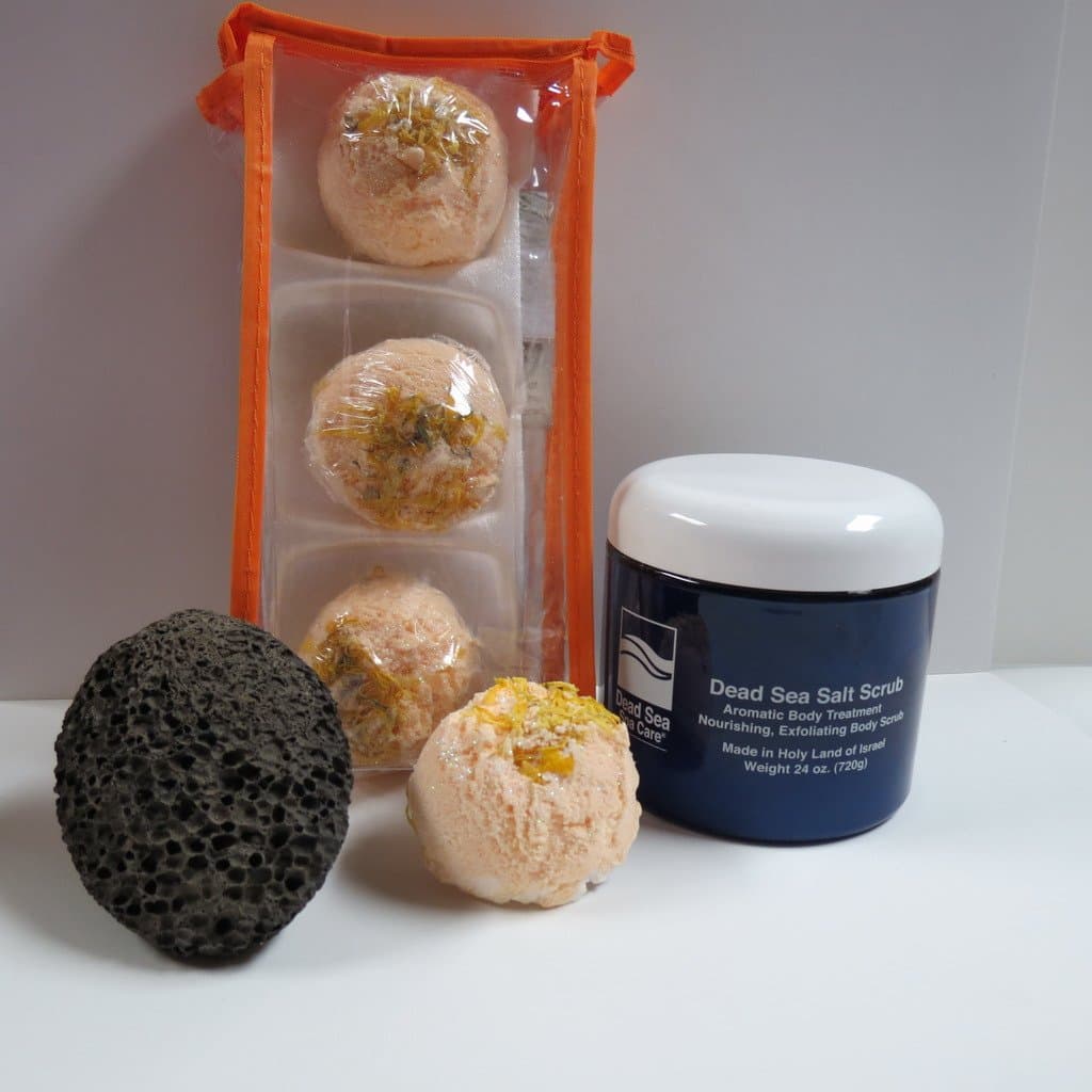 Bath Bomb Products - Bubble Bath Truffles Mango Manderine 3 Pack Bath Truffles, 24 oz Almond Dry Salt Scrub, Pumice Stone by Dead Sea Spa Care, Bubble Bath, Bubble Truffles, Bath Truffle