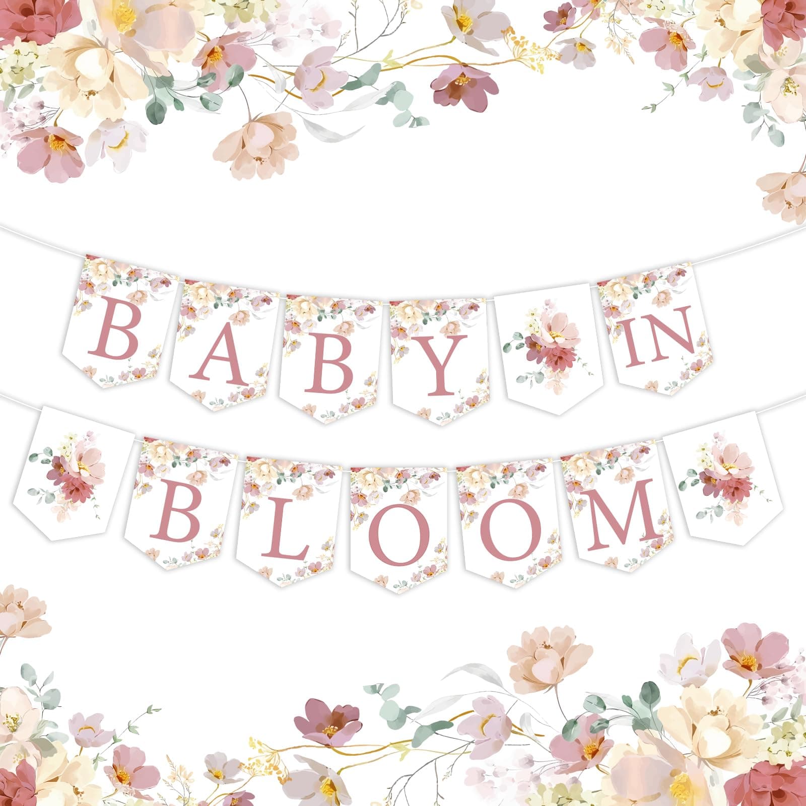 Funmemoir Baby in Bloom Baby Shower Decorations Girl - Floral Baby in Bloom Banner, Pre-Strung Flowers Baby Shower Banner for Wildflowers Boho Baby Shower Gender Reveal Birthday Party Supplies